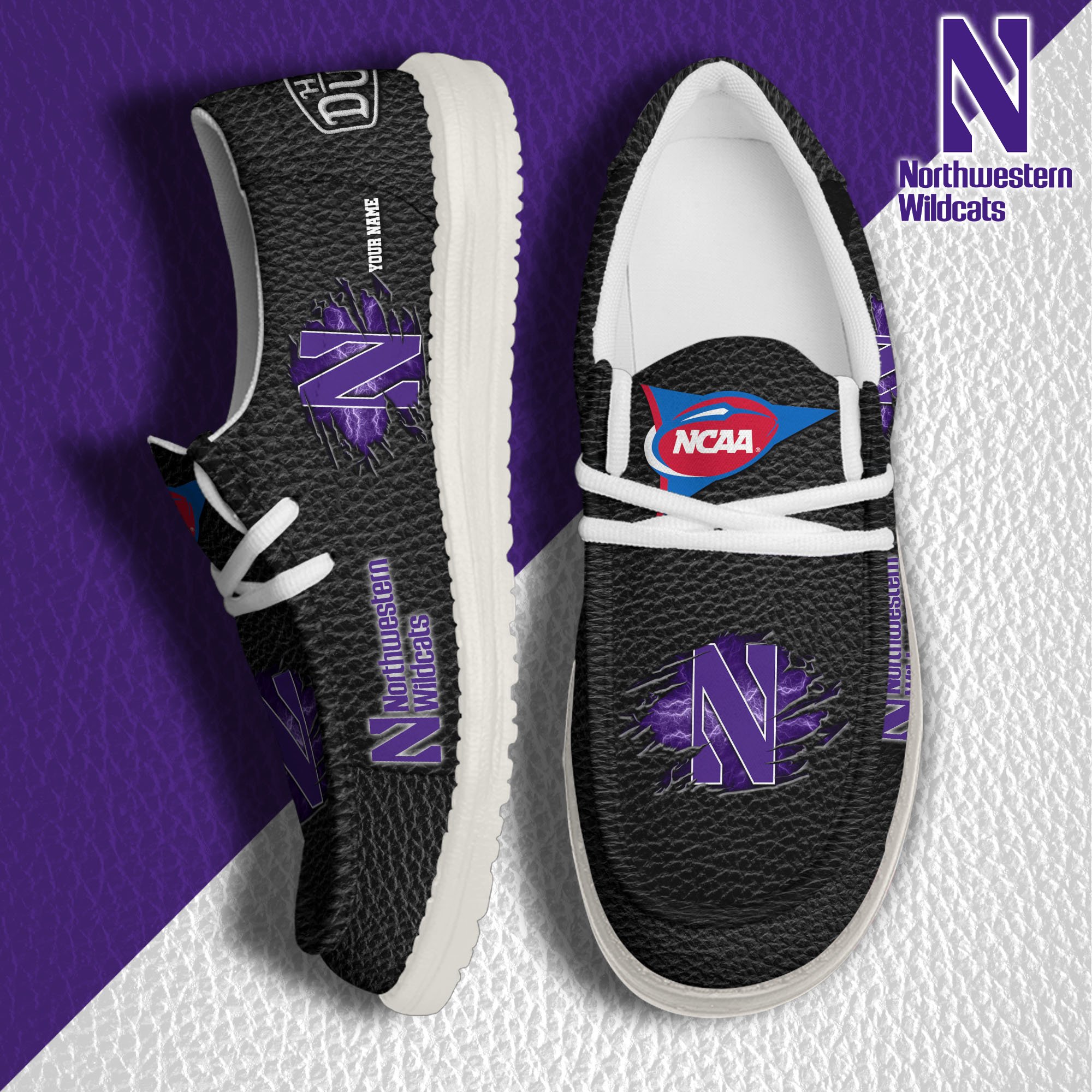 JWFancy Northwestern Wildcats Hey Dude Shoes Wally Men's Lace Up Loafers Comfortable For Men And Women