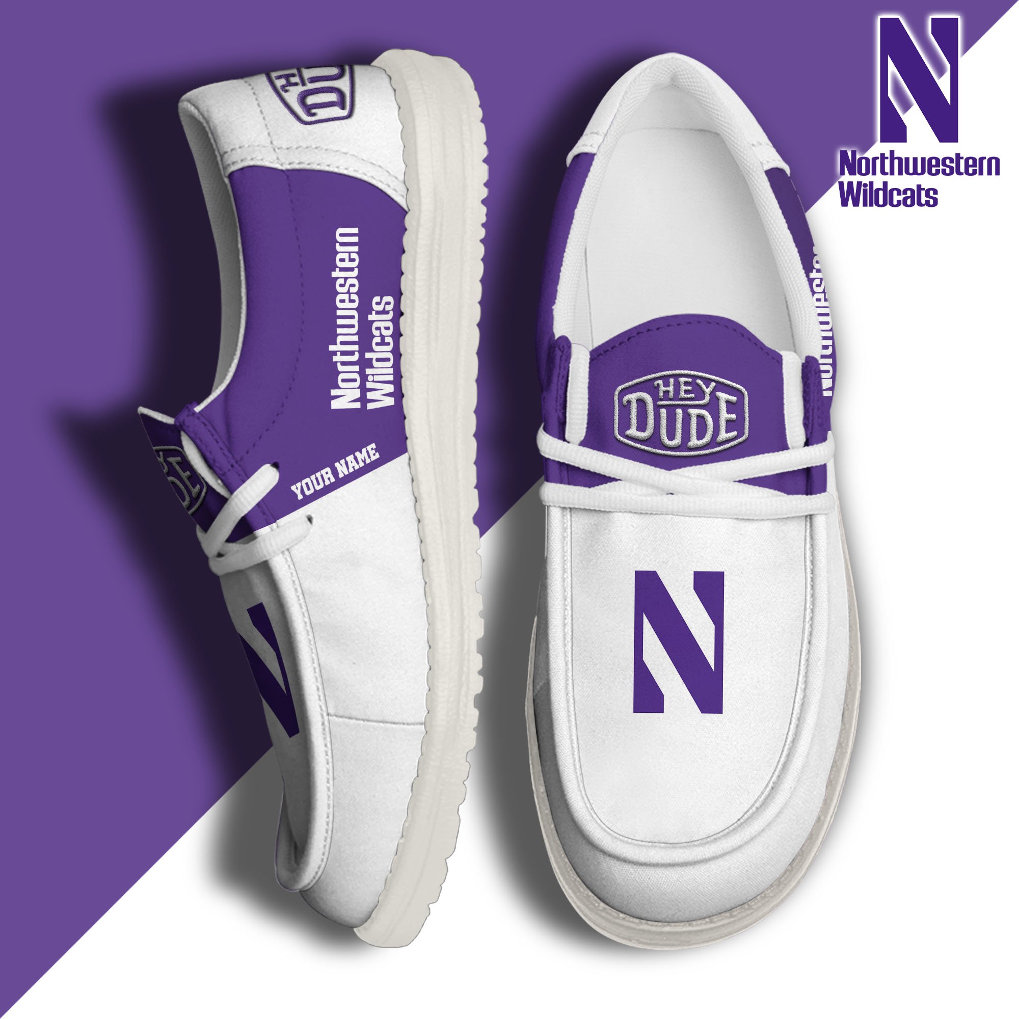 JWFancy Northwestern Wildcats Hey Dude Shoes Wally Men's Lace Up Loafers Comfortable For Men And Women