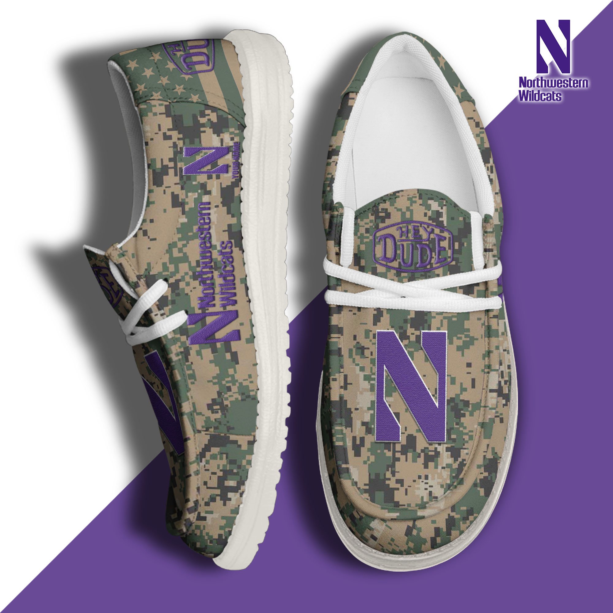 JWFancy Northwestern Wildcats Hey Dude Shoes Wally Men's Lace Up Loafers Comfortable For Men And Women