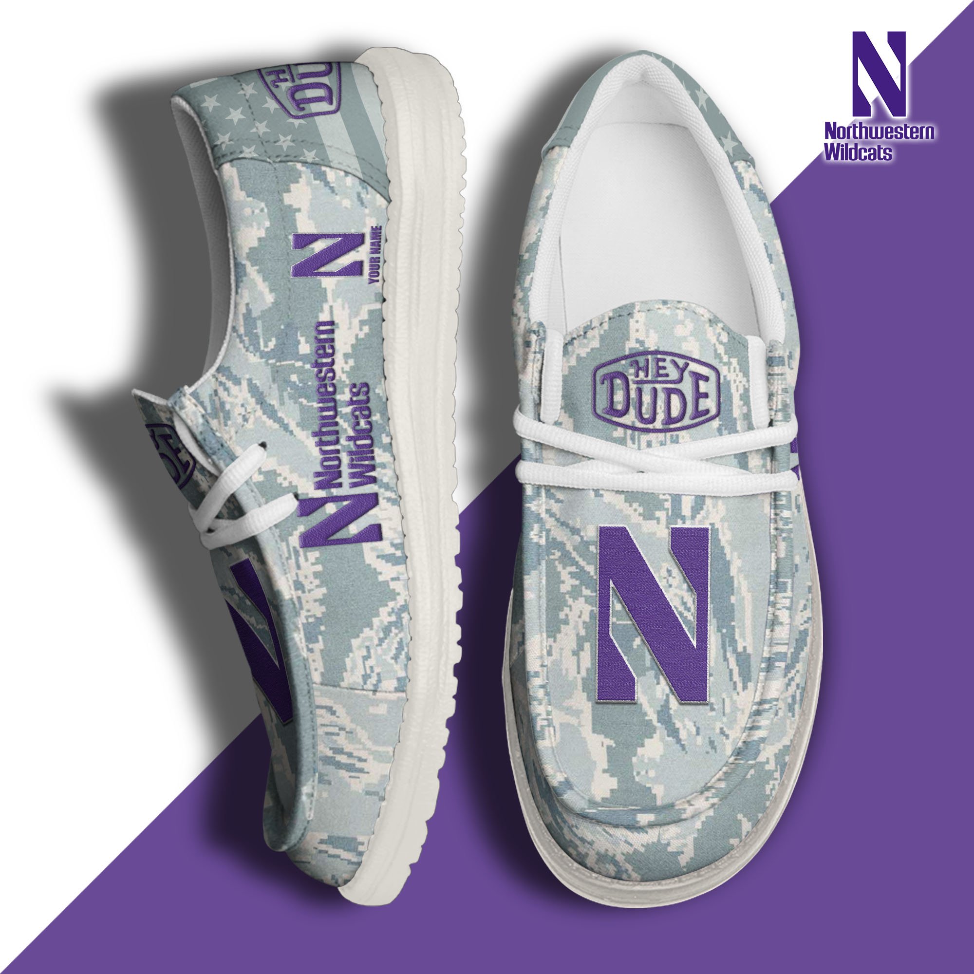 JWFancy Northwestern Wildcats Hey Dude Shoes Wally Men's Lace Up Loafers Comfortable For Men And Women