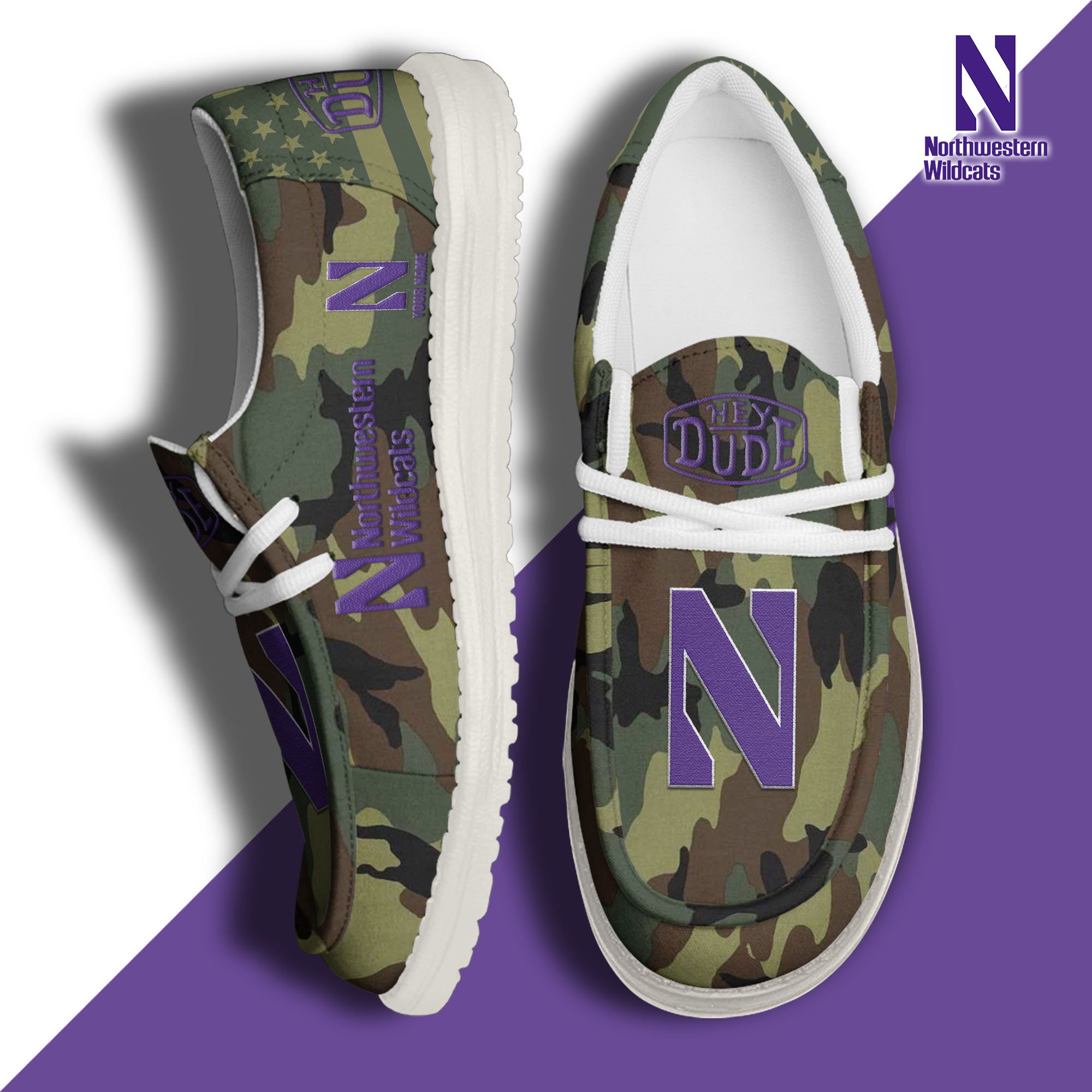 JWFancy Northwestern Wildcats Hey Dude Shoes Wally Men's Lace Up Loafers Comfortable For Men And Women