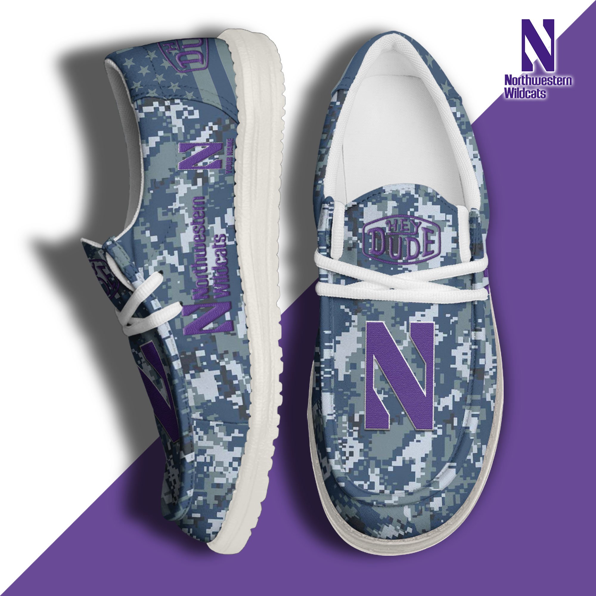 JWFancy Northwestern Wildcats Hey Dude Shoes Wally Men's Lace Up Loafers Comfortable For Men And Women