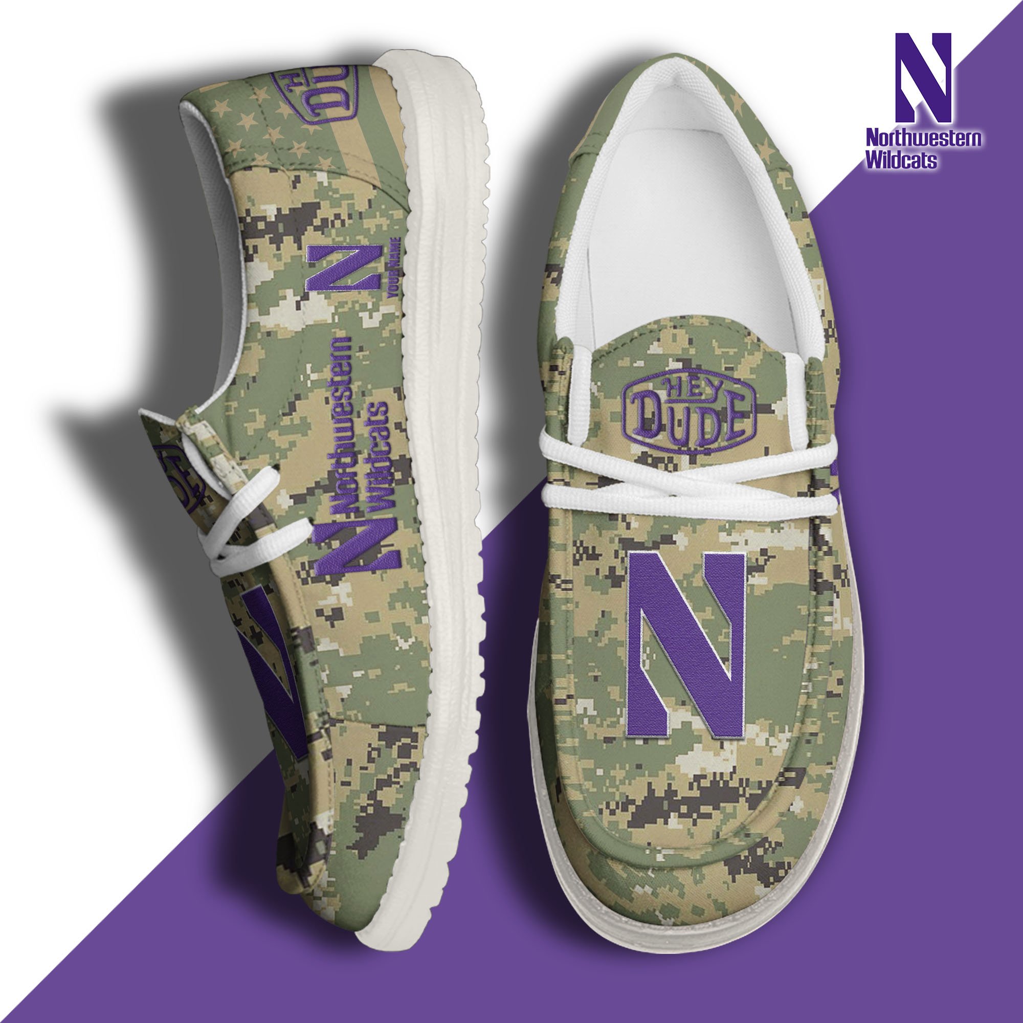 JWFancy Northwestern Wildcats Hey Dude Shoes Wally Men's Lace Up Loafers Comfortable For Men And Women