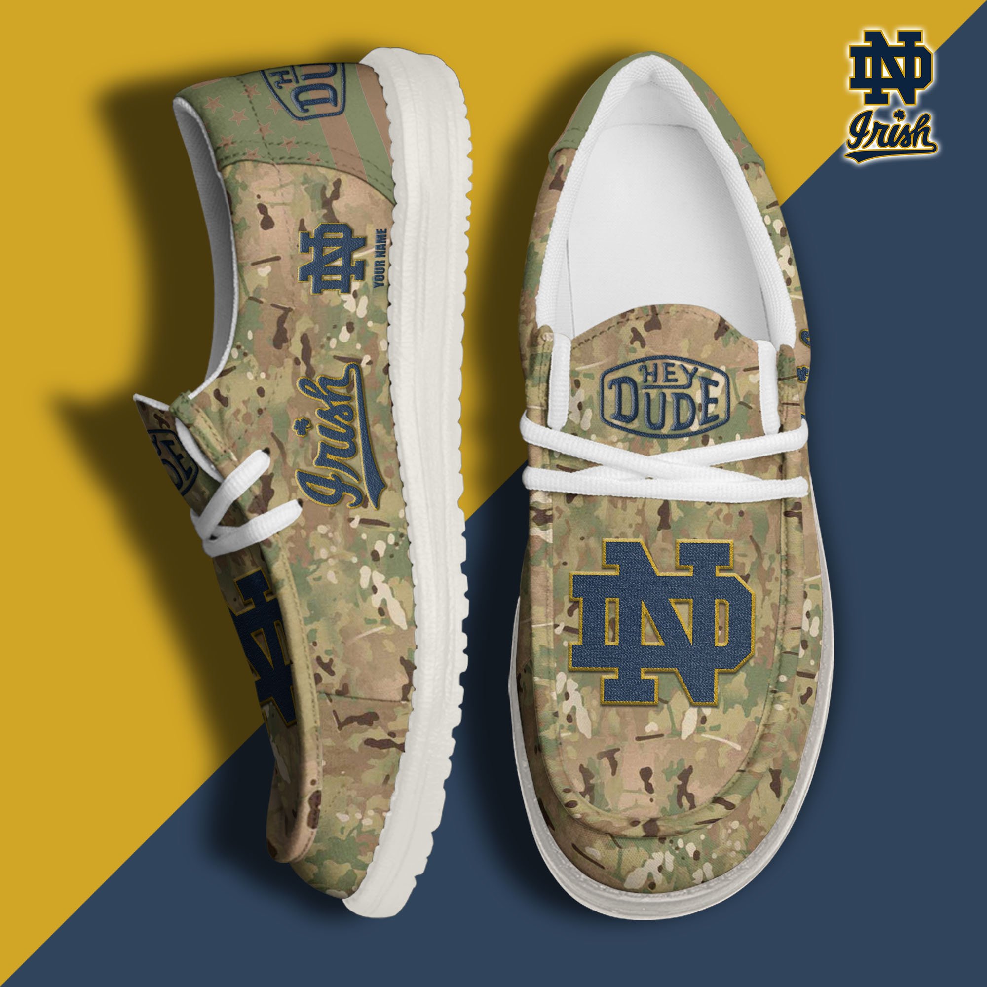 JWFancy Notre Dame Fighting Irish Hey Dude Shoes Wally Men's Lace Up Loafers Comfortable For Men And Women