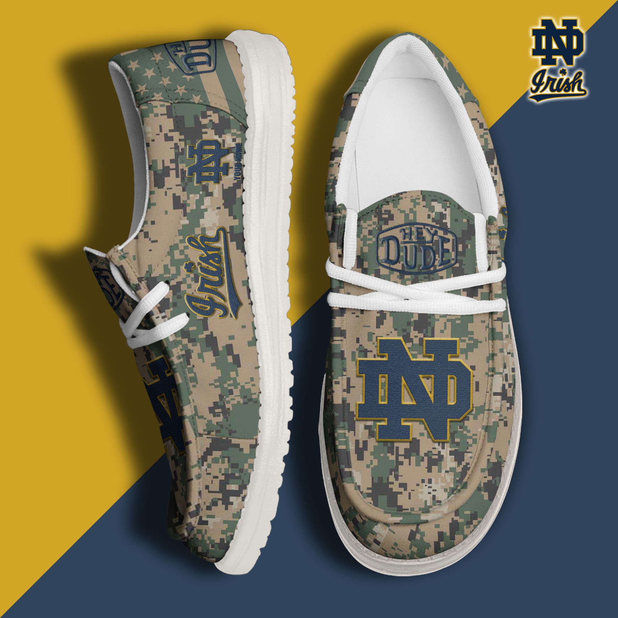 JWFancy Notre Dame Fighting Irish Hey Dude Shoes Wally Men's Lace Up Loafers Comfortable For Men And Women