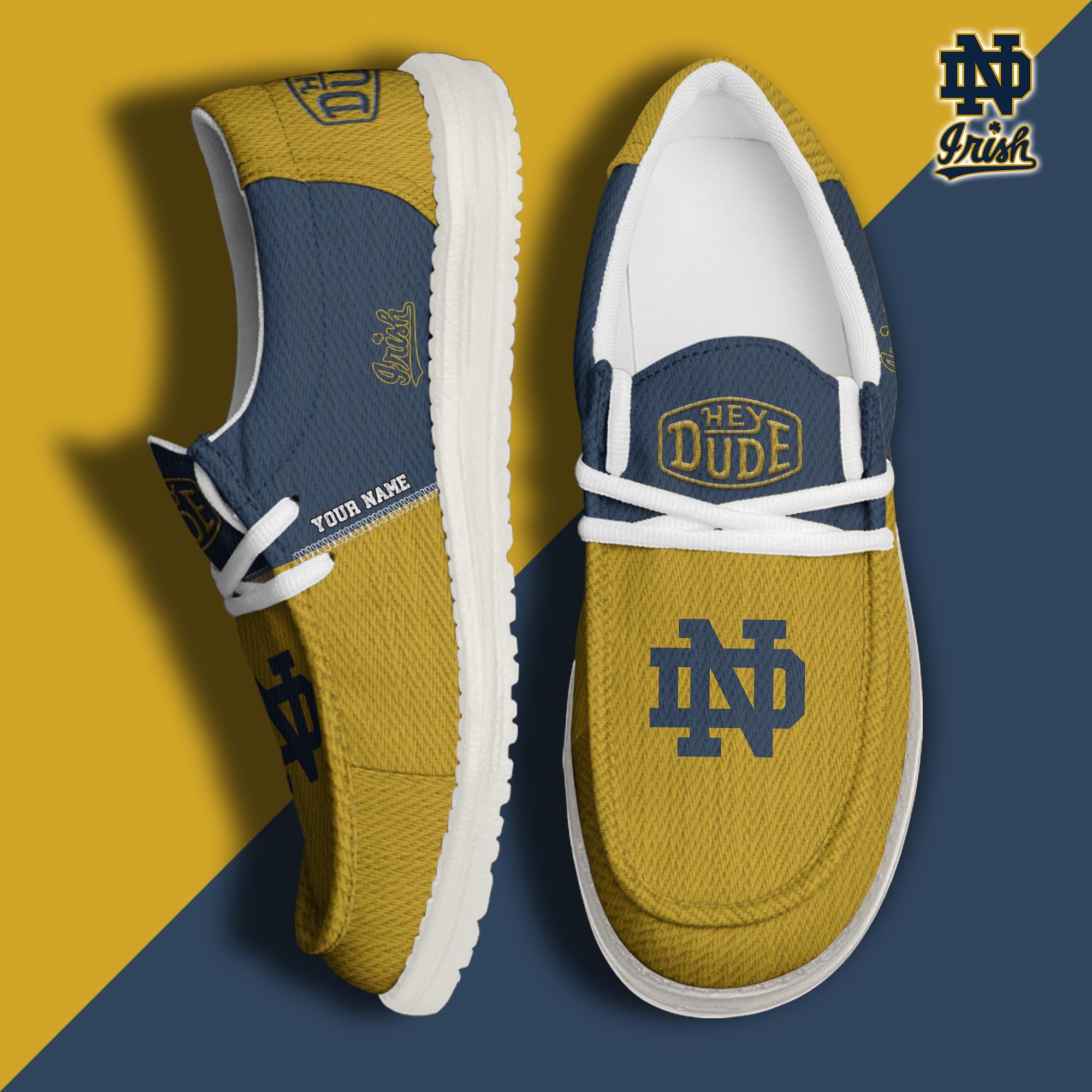 JWFancy Notre Dame Fighting Irish Hey Dude Shoes Wally Men's Lace Up Loafers Comfortable For Men And Women
