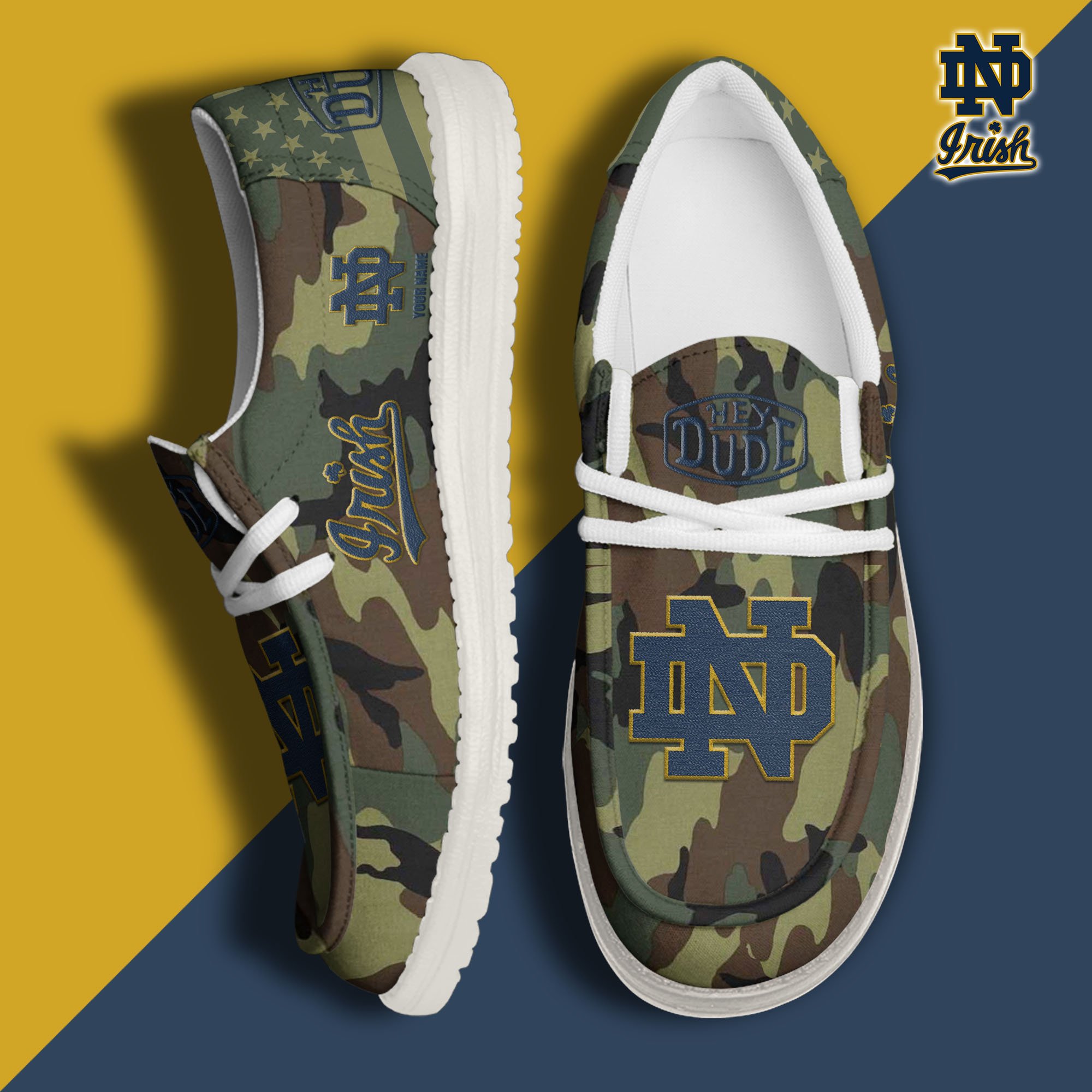 JWFancy Notre Dame Fighting Irish Hey Dude Shoes Wally Men's Lace Up Loafers Comfortable For Men And Women
