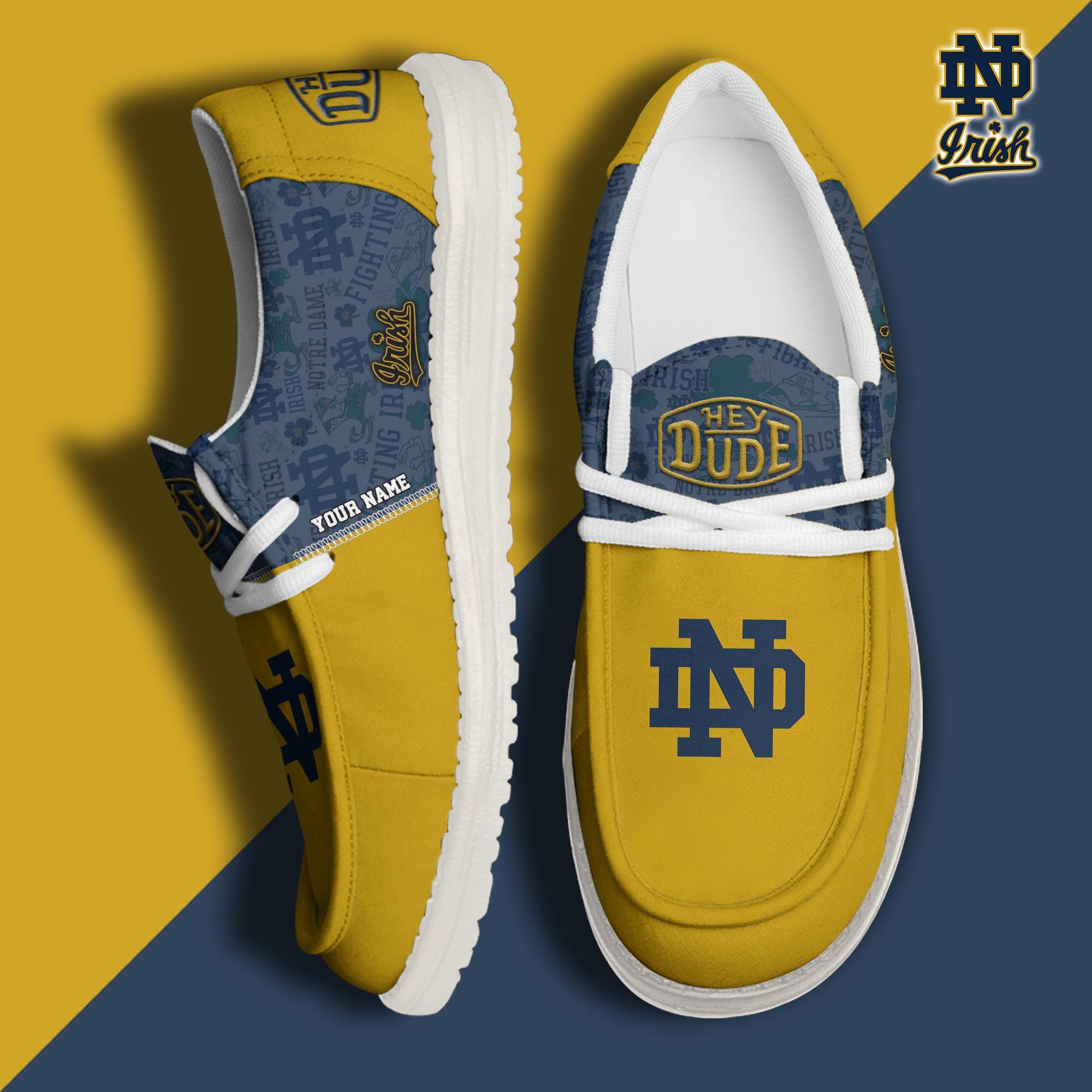 JWFancy Notre Dame Fighting Irish Hey Dude Shoes Wally Men's Lace Up Loafers Comfortable For Men And Women