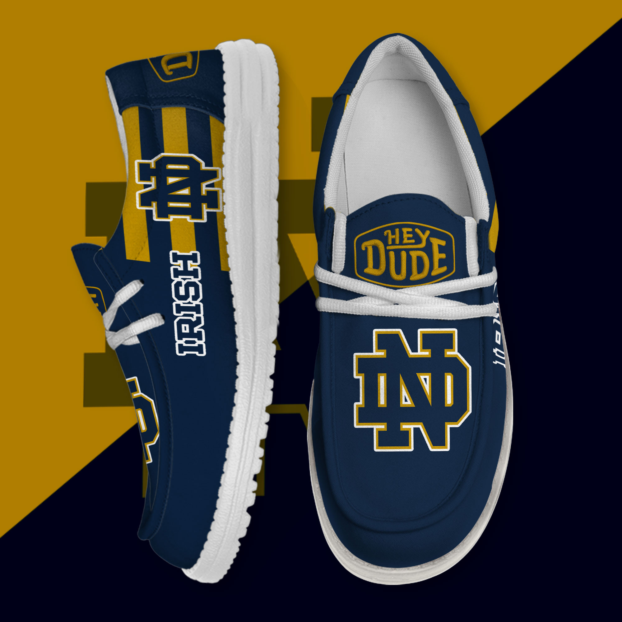 JWFancy Notre Dame Fighting Irish Hey Dude Shoes Wally Men's Lace Up Loafers Comfortable For Men And Women