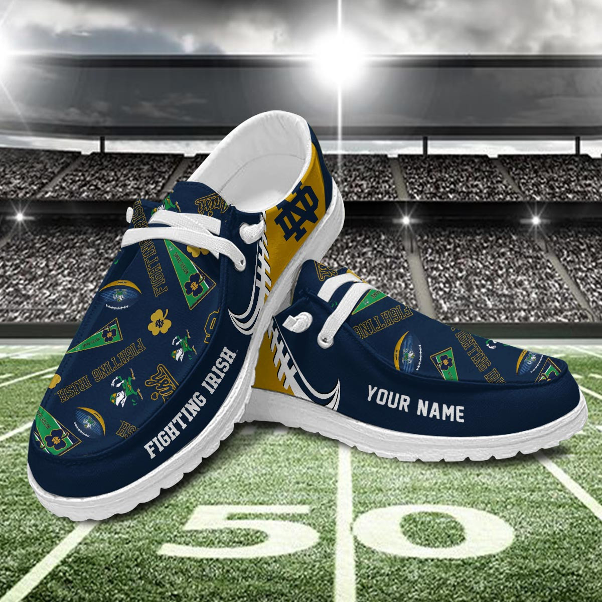 JWFancy Notre Dame Fighting Irish Hey Dude Shoes Wally Men's Lace Up Loafers Comfortable For Men And Women