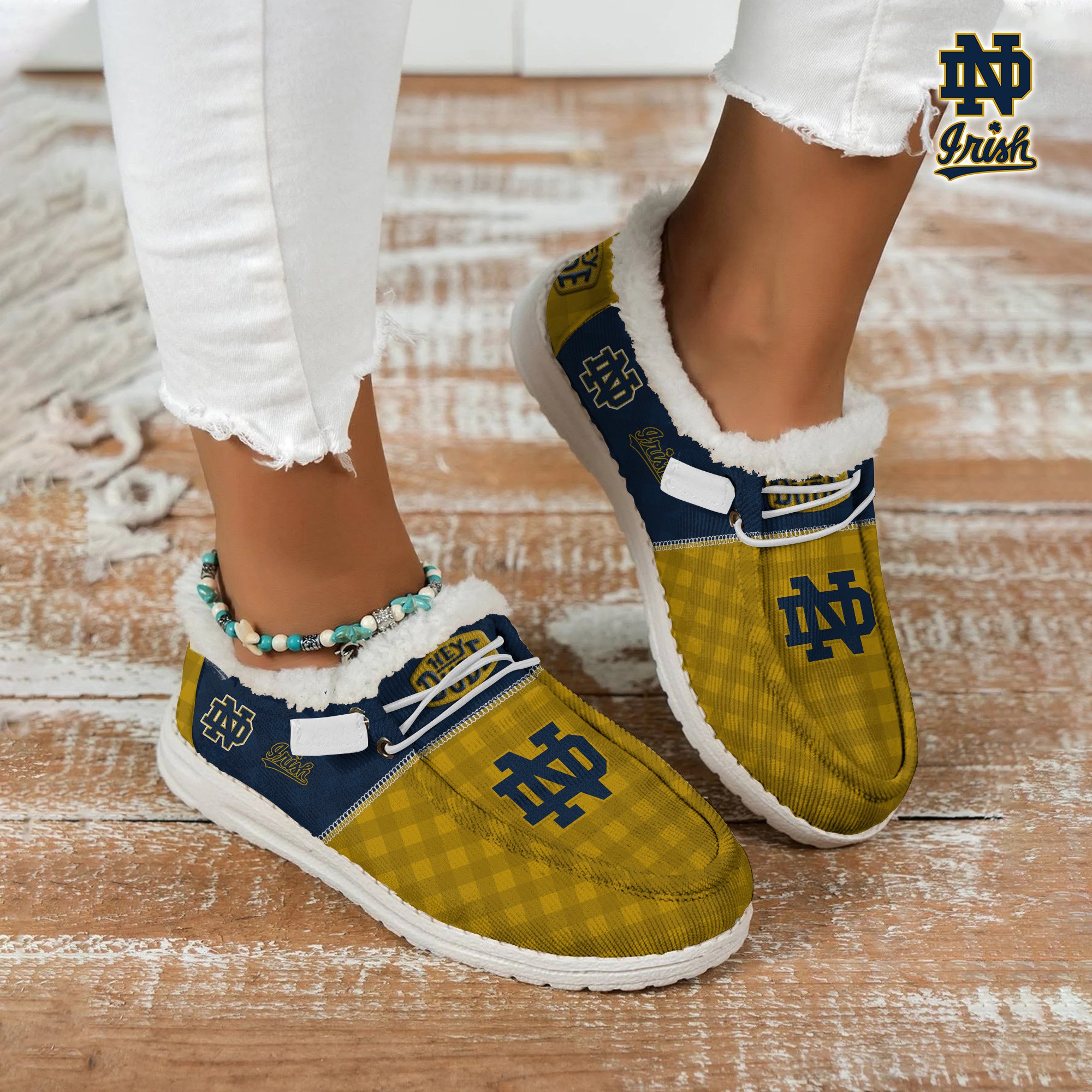 JWFancy Notre Dame Fighting Irish Hey Dude Shoes Wally Men's Lace Up Loafers Comfortable For Men And Women