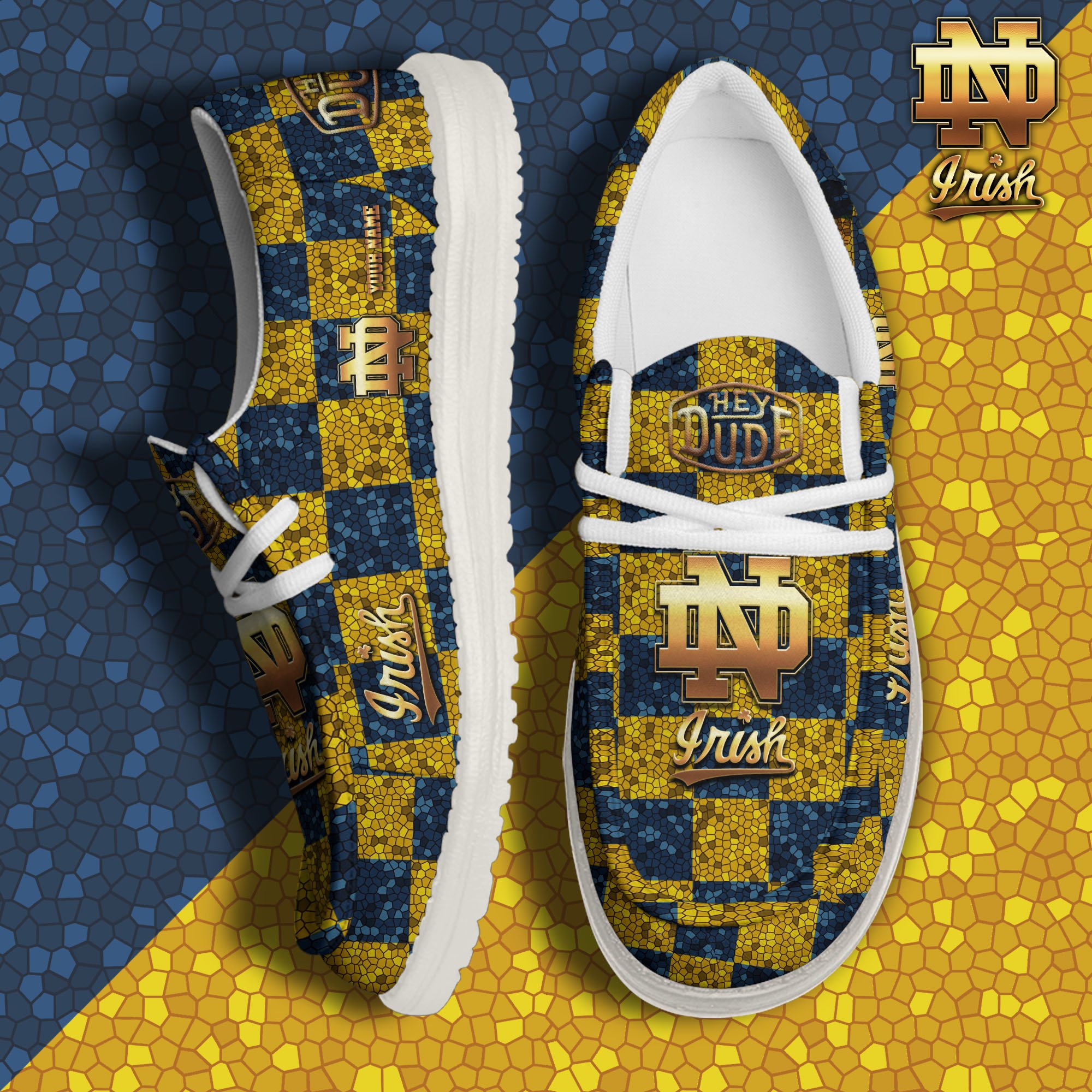 JWFancy Notre Dame Fighting Irish Hey Dude Shoes Wally Men's Lace Up Loafers Comfortable For Men And Women