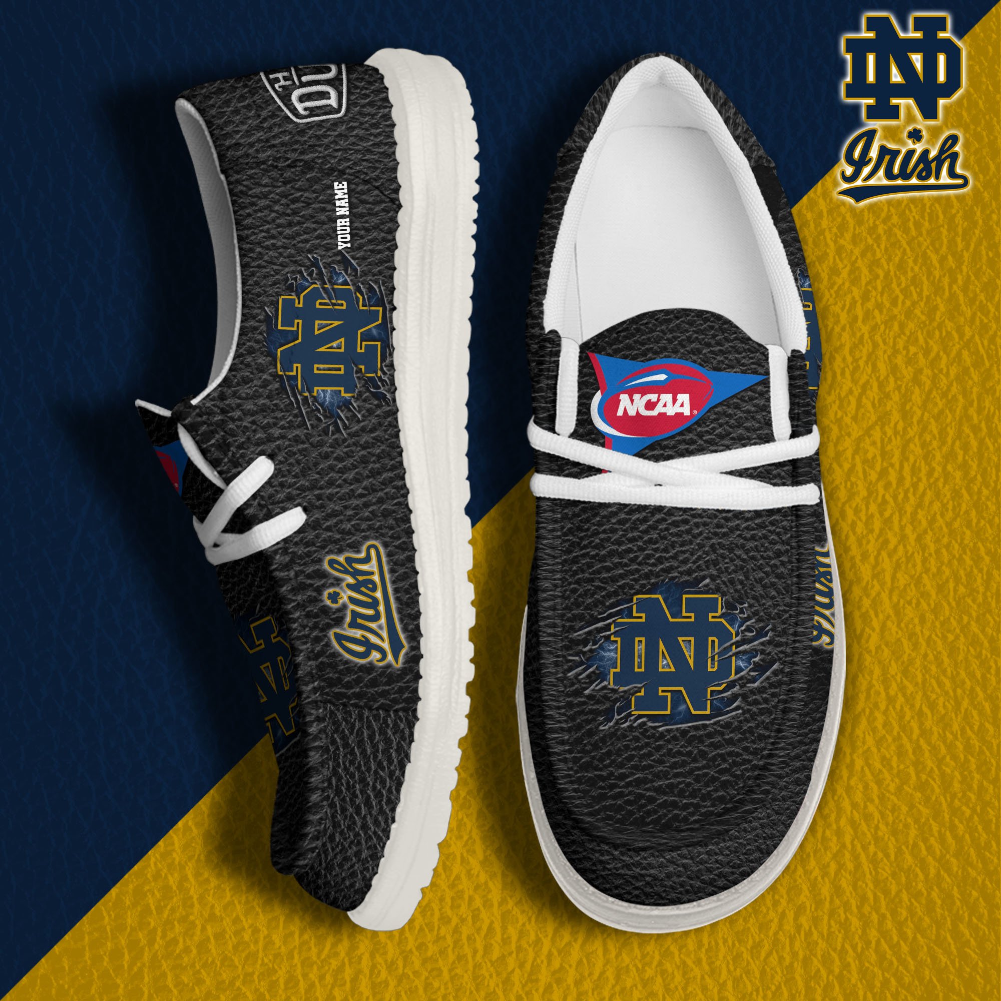 JWFancy Notre Dame Fighting Irish Hey Dude Shoes Wally Men's Lace Up Loafers Comfortable For Men And Women
