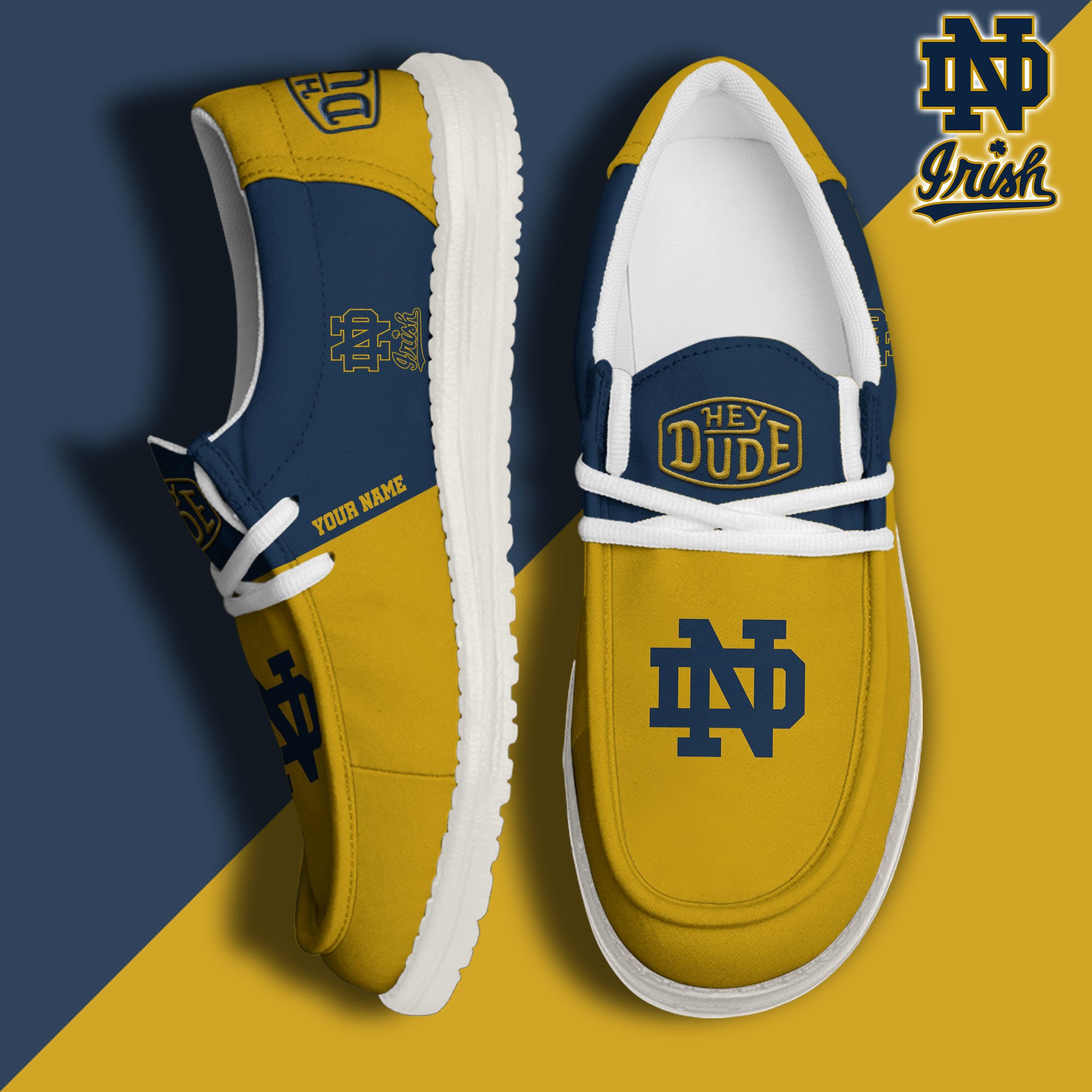 JWFancy Notre Dame Fighting Irish Hey Dude Shoes Wally Men's Lace Up Loafers Comfortable For Men And Women
