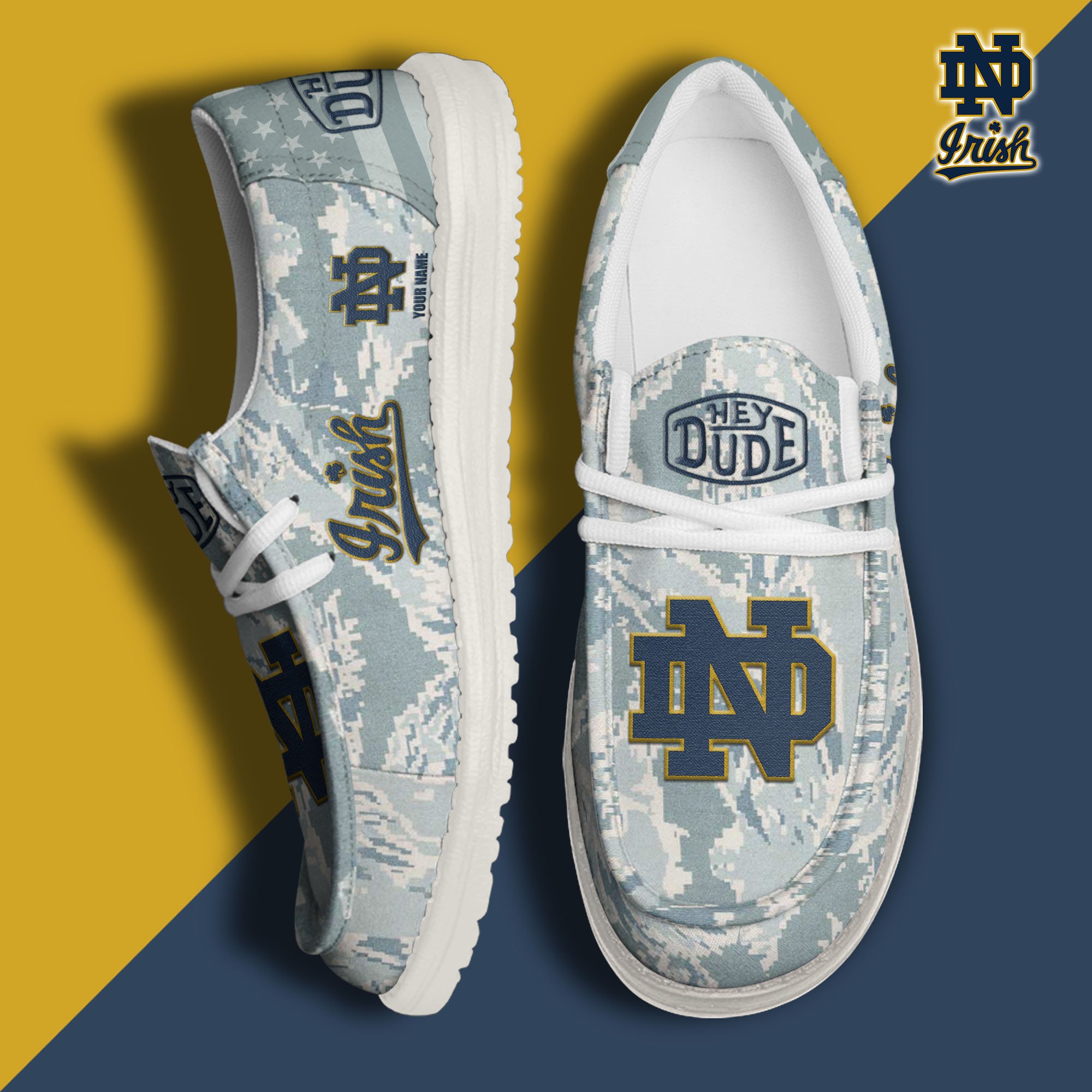 JWFancy Notre Dame Fighting Irish Hey Dude Shoes Wally Men's Lace Up Loafers Comfortable For Men And Women