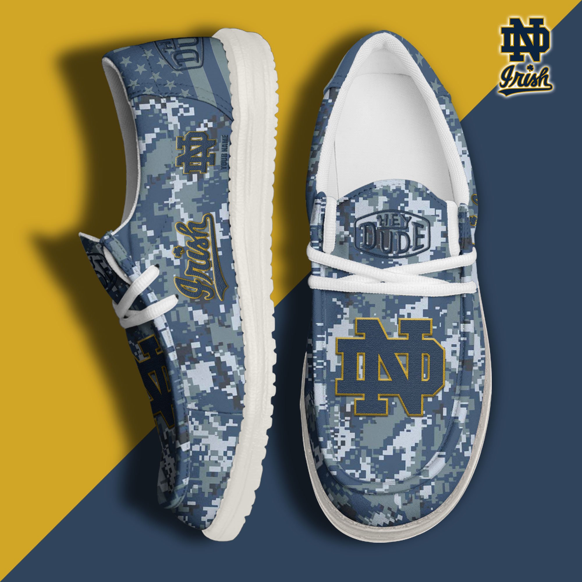 JWFancy Notre Dame Fighting Irish Hey Dude Shoes Wally Men's Lace Up Loafers Comfortable For Men And Women
