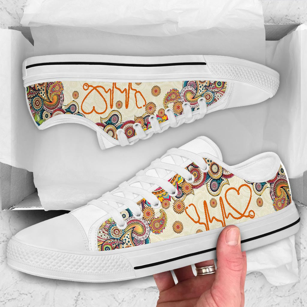 JWFancy Nurse Heart Beat Nurse Low Top Canvas Sneakers Shoes For Men And Women