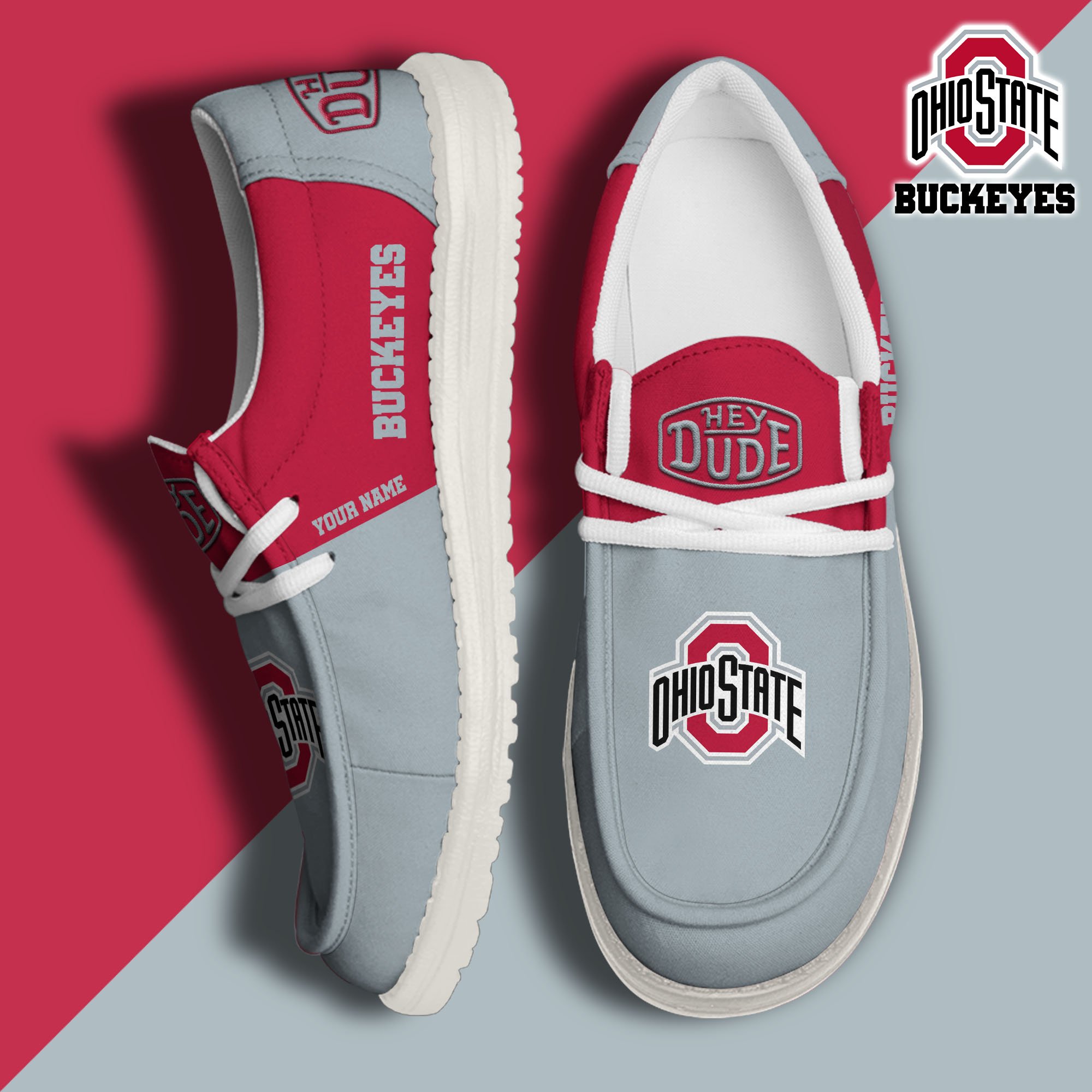 JWFancy Ohio State Buckeyes Hey Dude Shoes Wally Men's Lace Up Loafers Comfortable For Men And Women