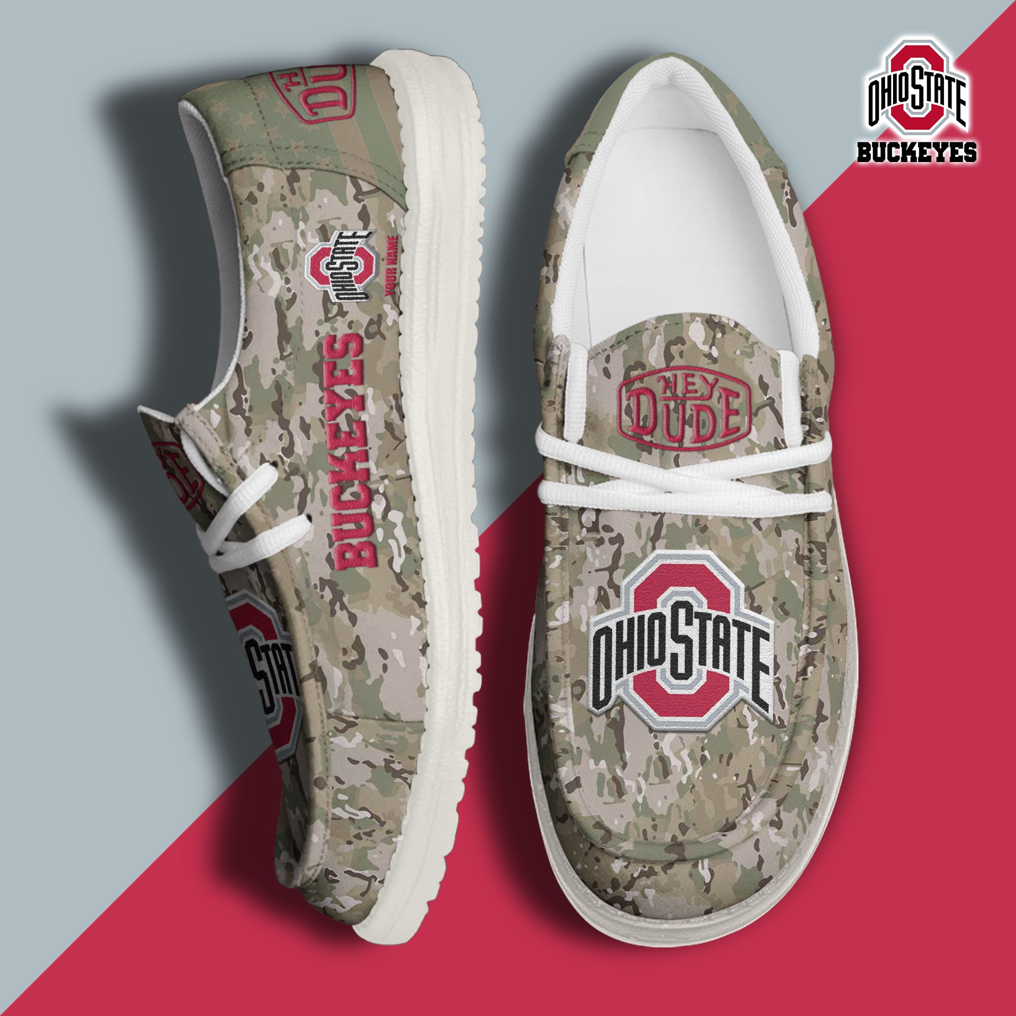 JWFancy Ohio State Buckeyes Hey Dude Shoes Wally Men's Lace Up Loafers Comfortable For Men And Women