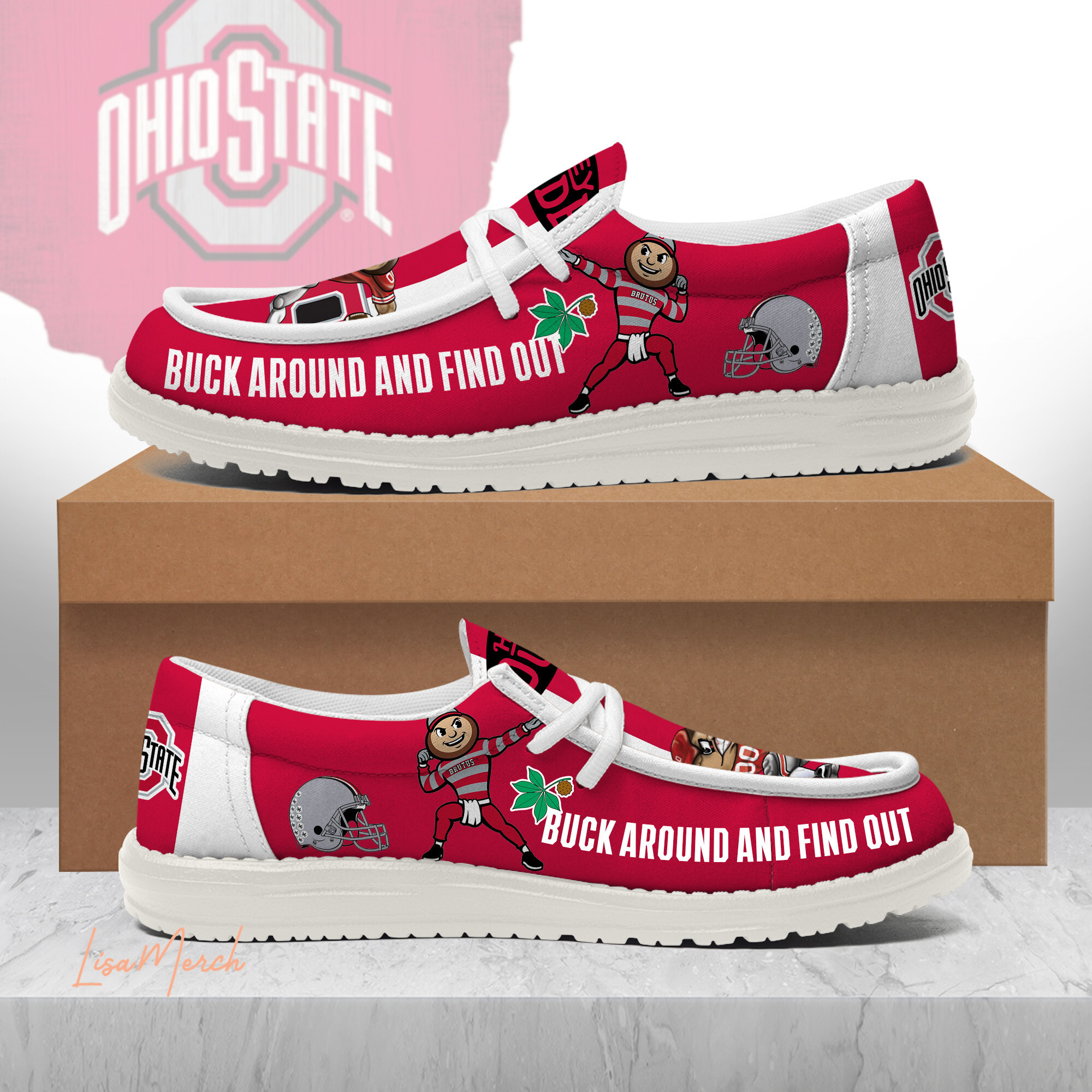 JWFancy Ohio State Buckeyes Hey Dude Shoes Wally Men's Lace Up Loafers Comfortable For Men And Women