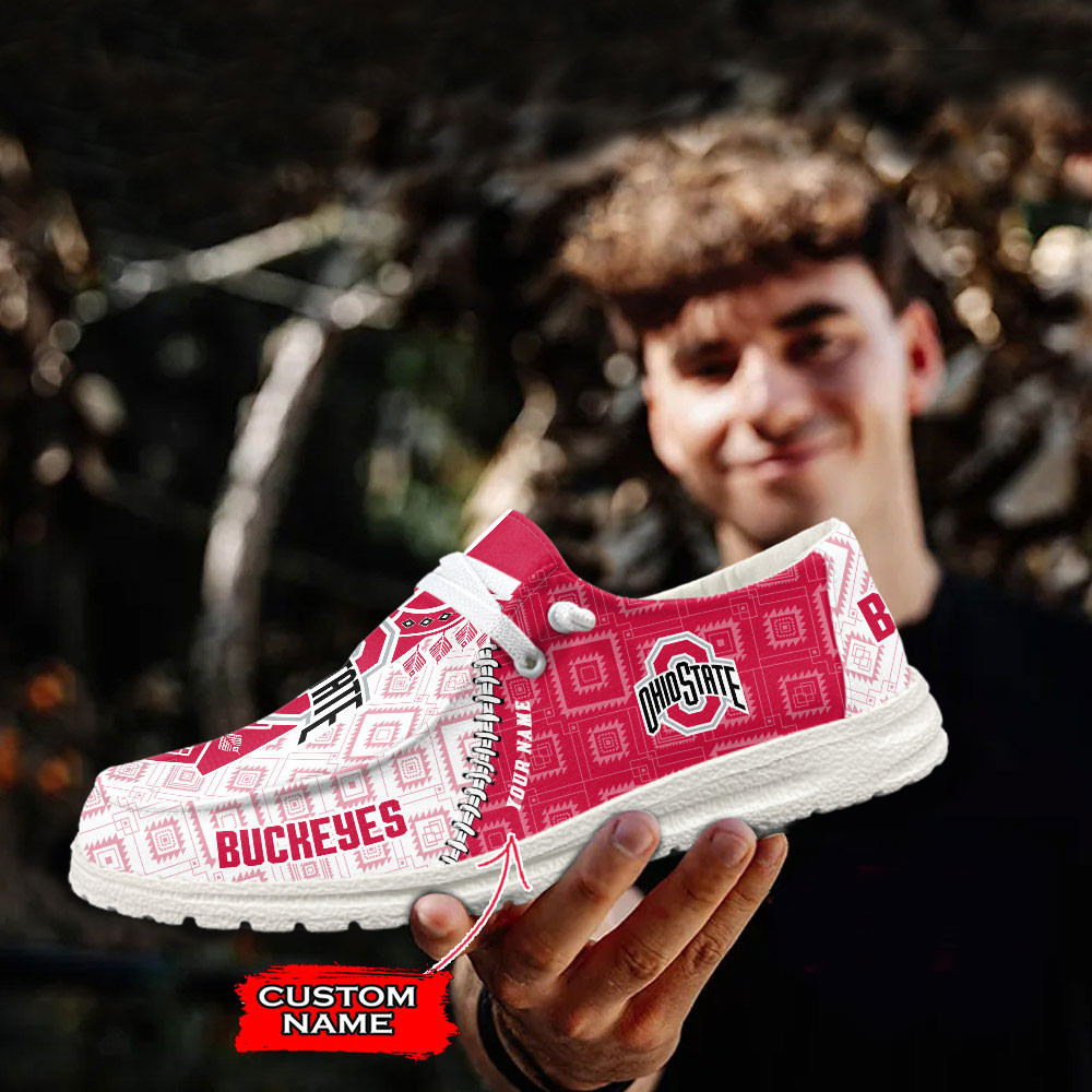 JWFancy Ohio State Buckeyes Hey Dude Shoes Wally Men's Lace Up Loafers Comfortable For Men And Women
