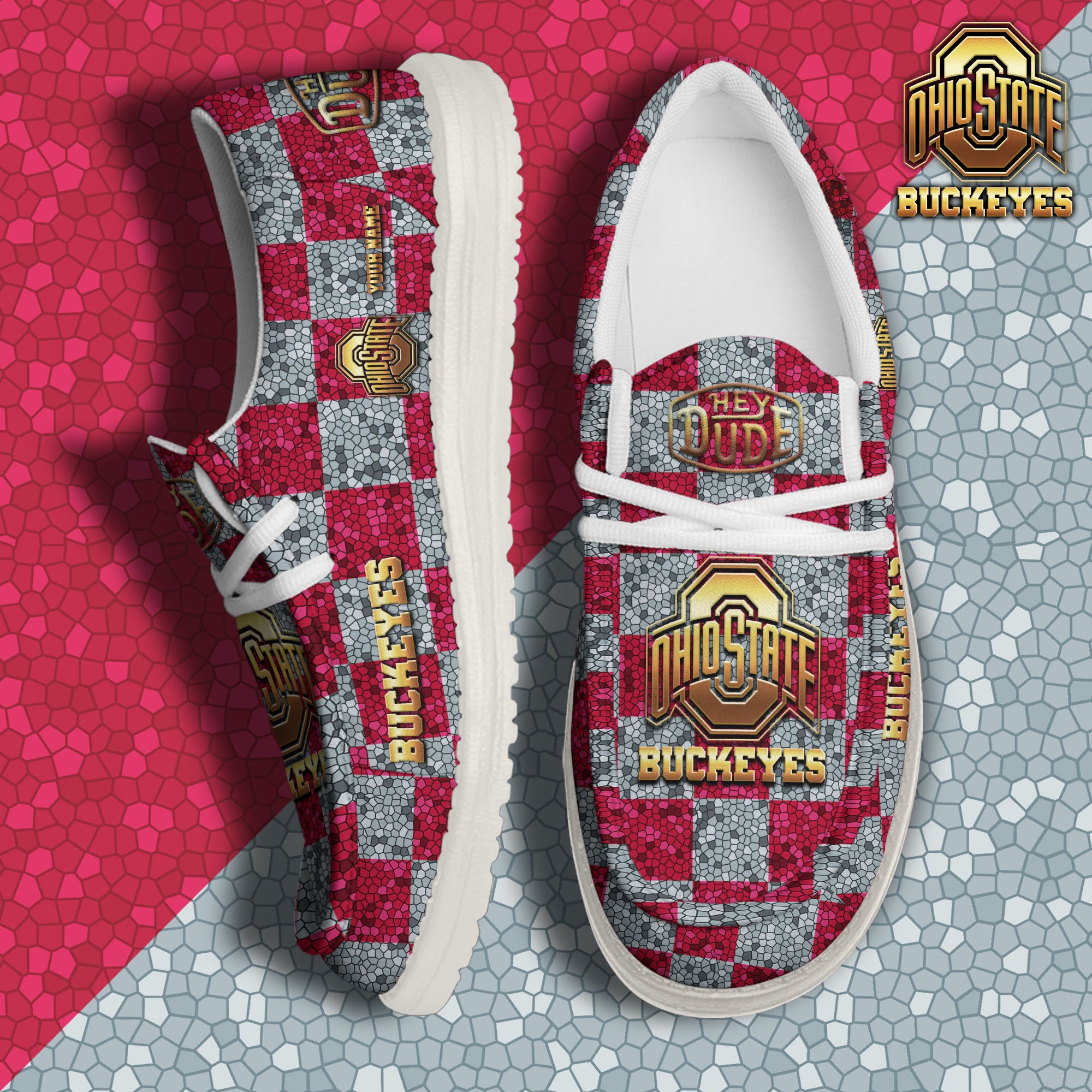 JWFancy Ohio State Buckeyes Hey Dude Shoes Wally Men's Lace Up Loafers Comfortable For Men And Women
