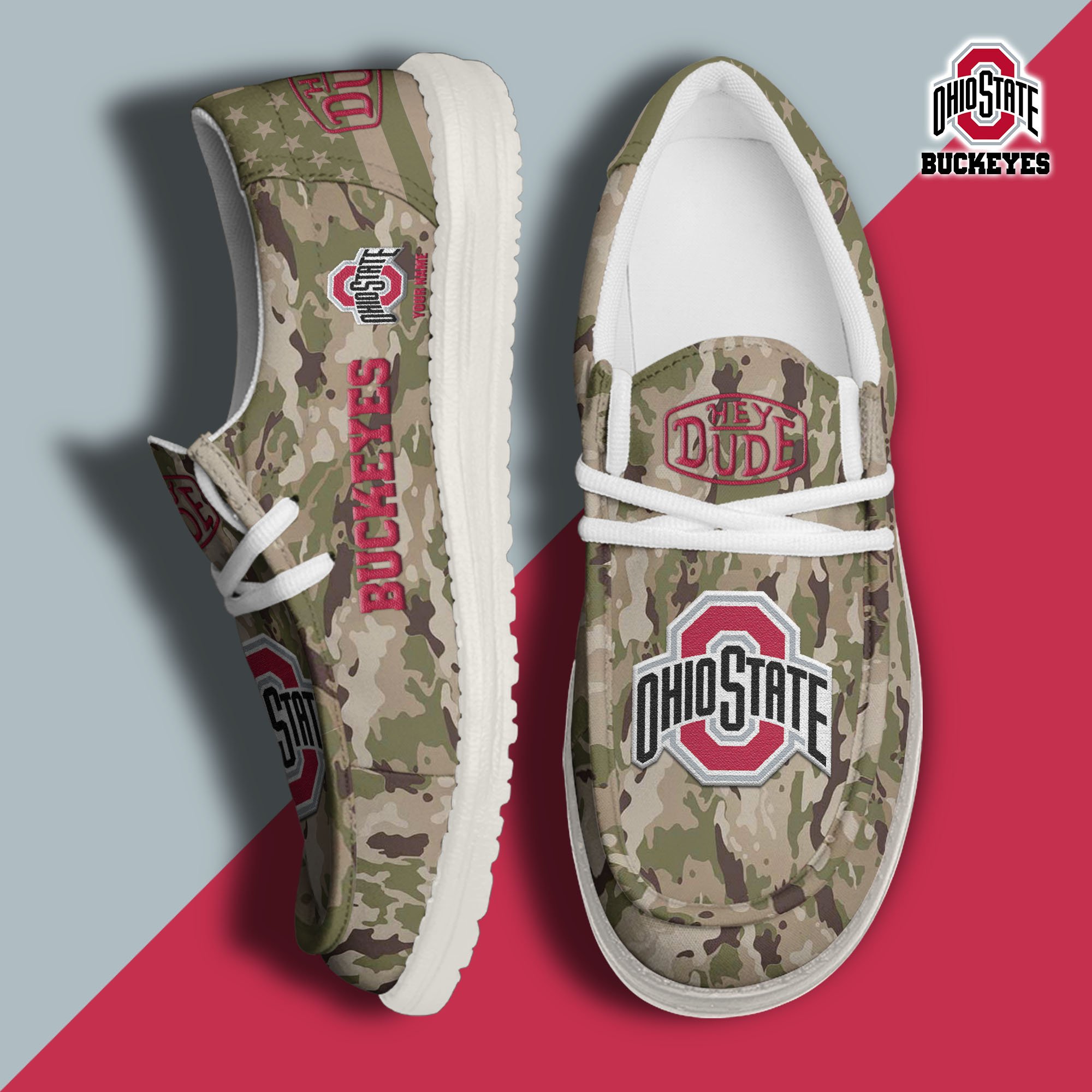 JWFancy Ohio State Buckeyes Hey Dude Shoes Wally Men's Lace Up Loafers Comfortable For Men And Women