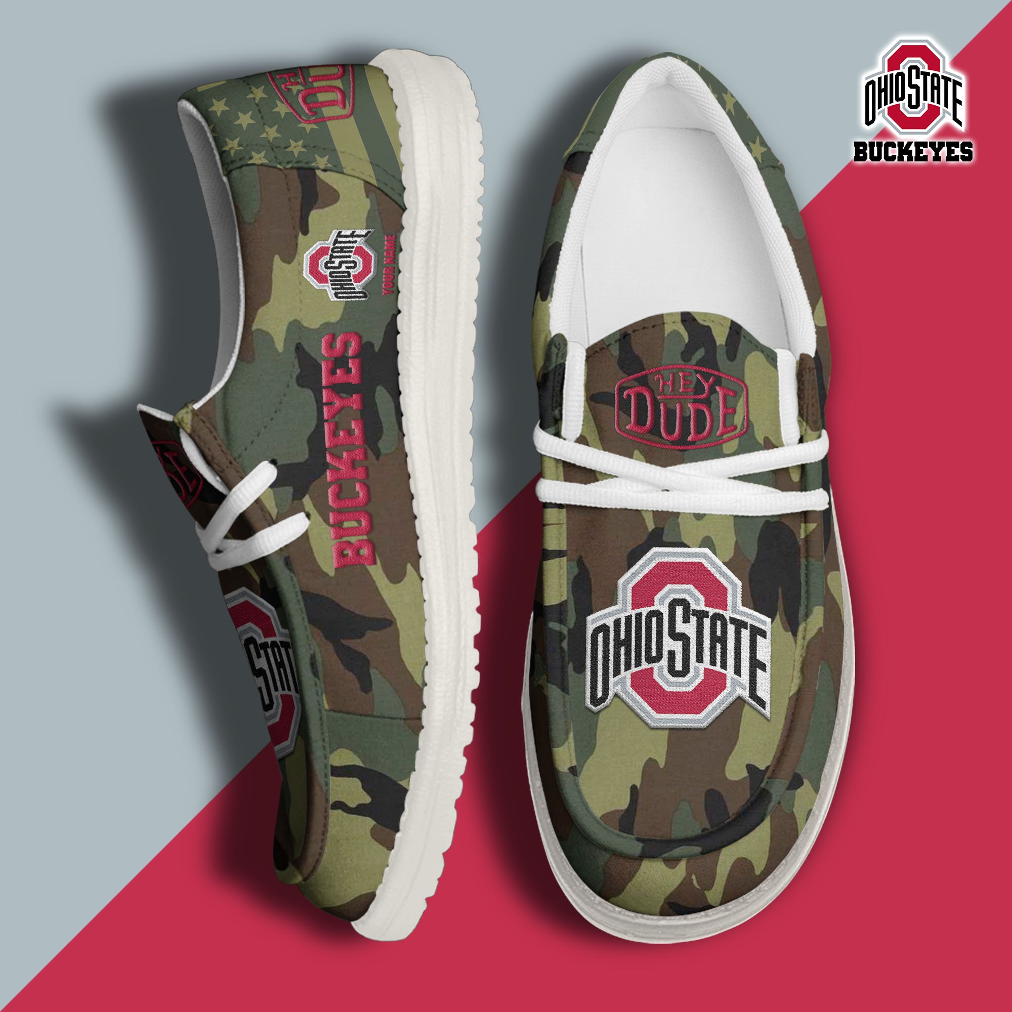 JWFancy Ohio State Buckeyes Hey Dude Shoes Wally Men's Lace Up Loafers Comfortable For Men And Women