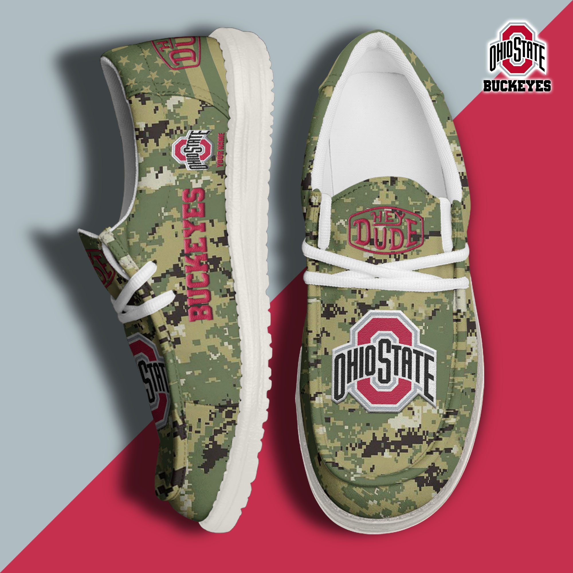 JWFancy Ohio State Buckeyes Hey Dude Shoes Wally Men's Lace Up Loafers Comfortable For Men And Women