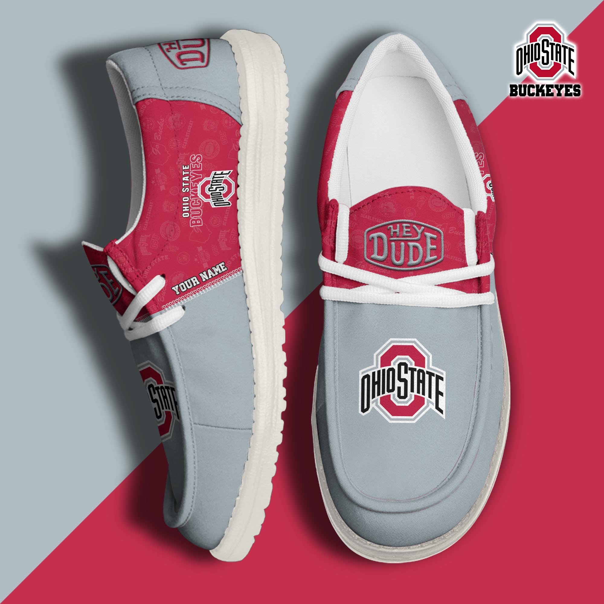 JWFancy Ohio State Buckeyes Hey Dude Shoes Wally Men's Lace Up Loafers Comfortable For Men And Women