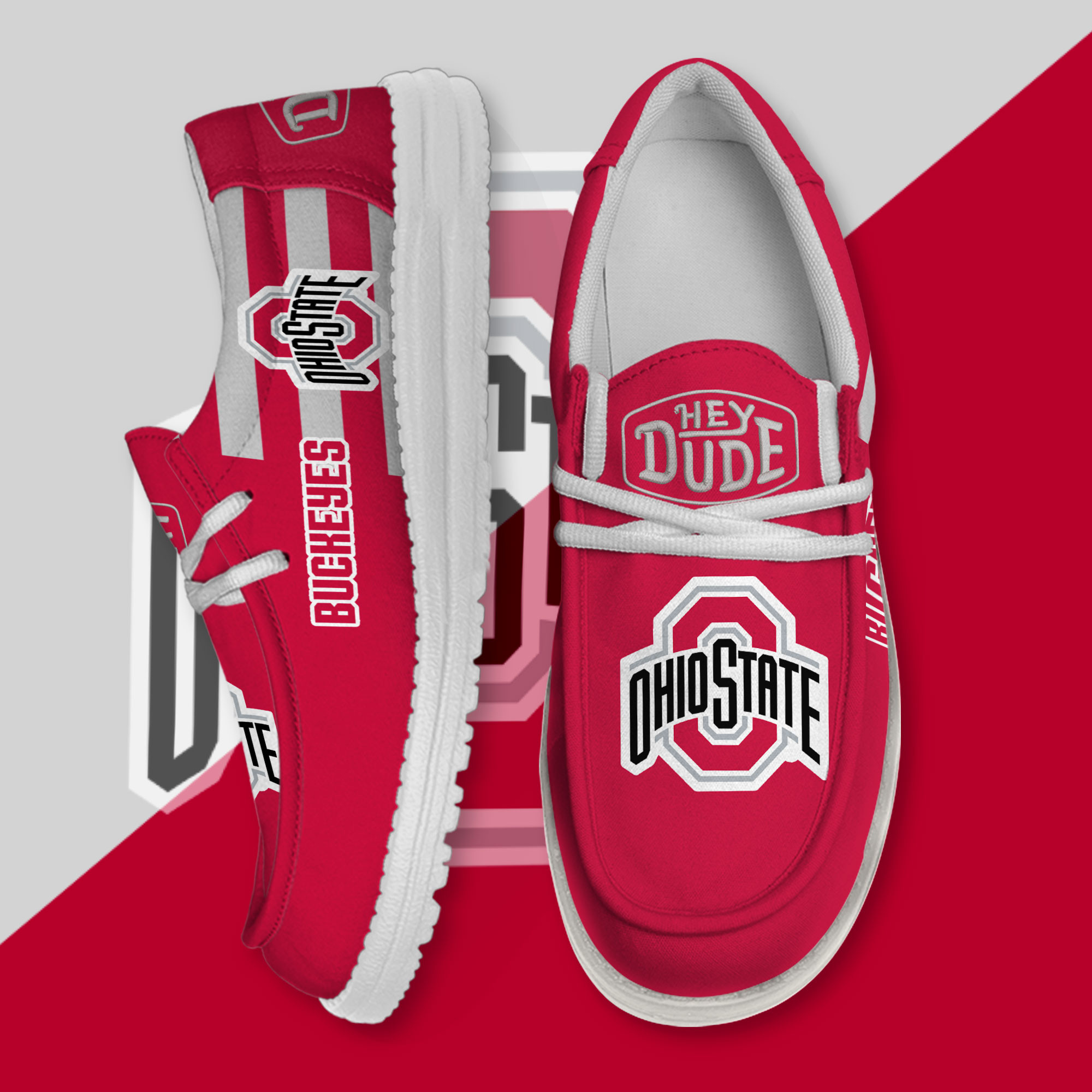 JWFancy Ohio State Buckeyes Hey Dude Shoes Wally Men's Lace Up Loafers Comfortable For Men And Women