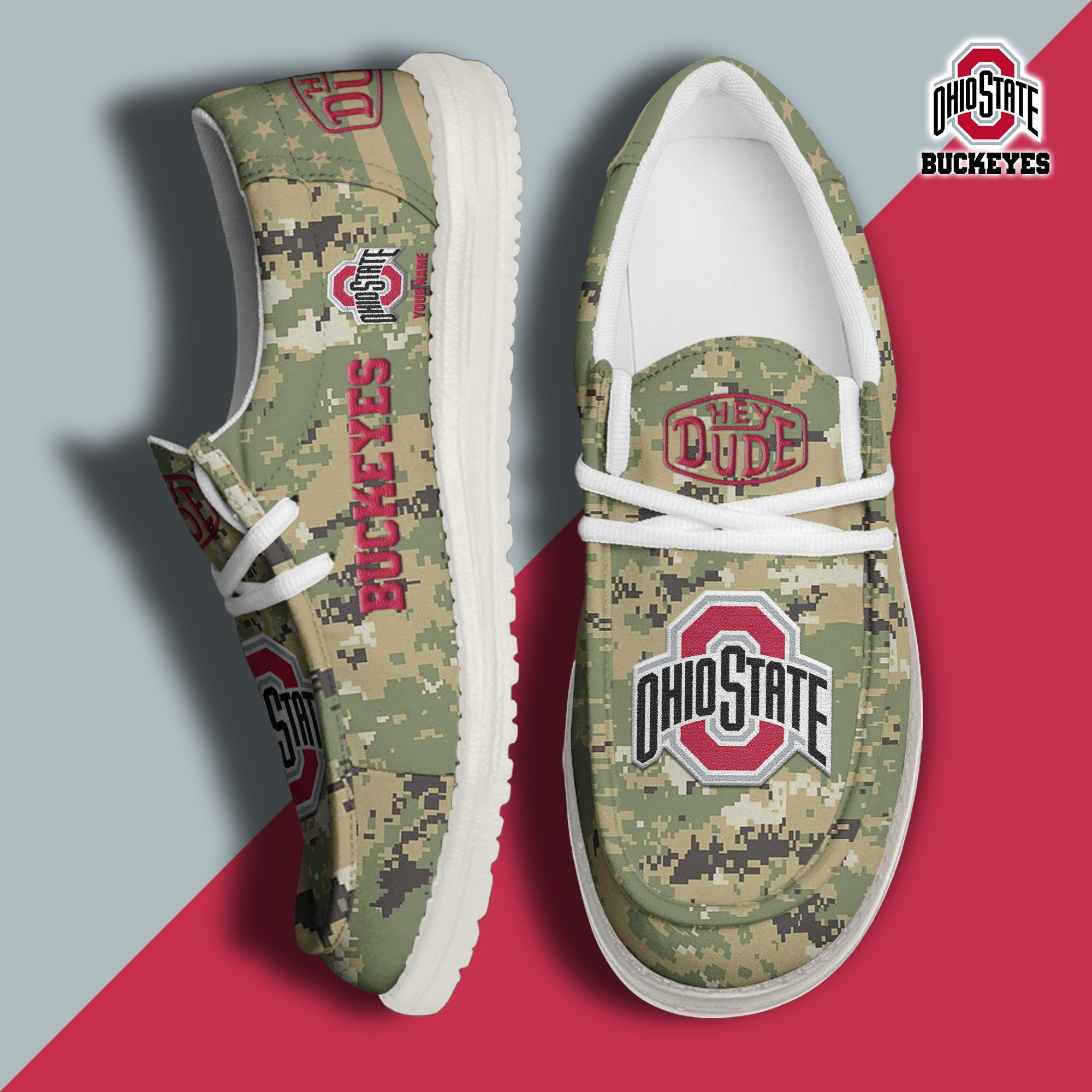 JWFancy Ohio State Buckeyes Hey Dude Shoes Wally Men's Lace Up Loafers Comfortable For Men And Women