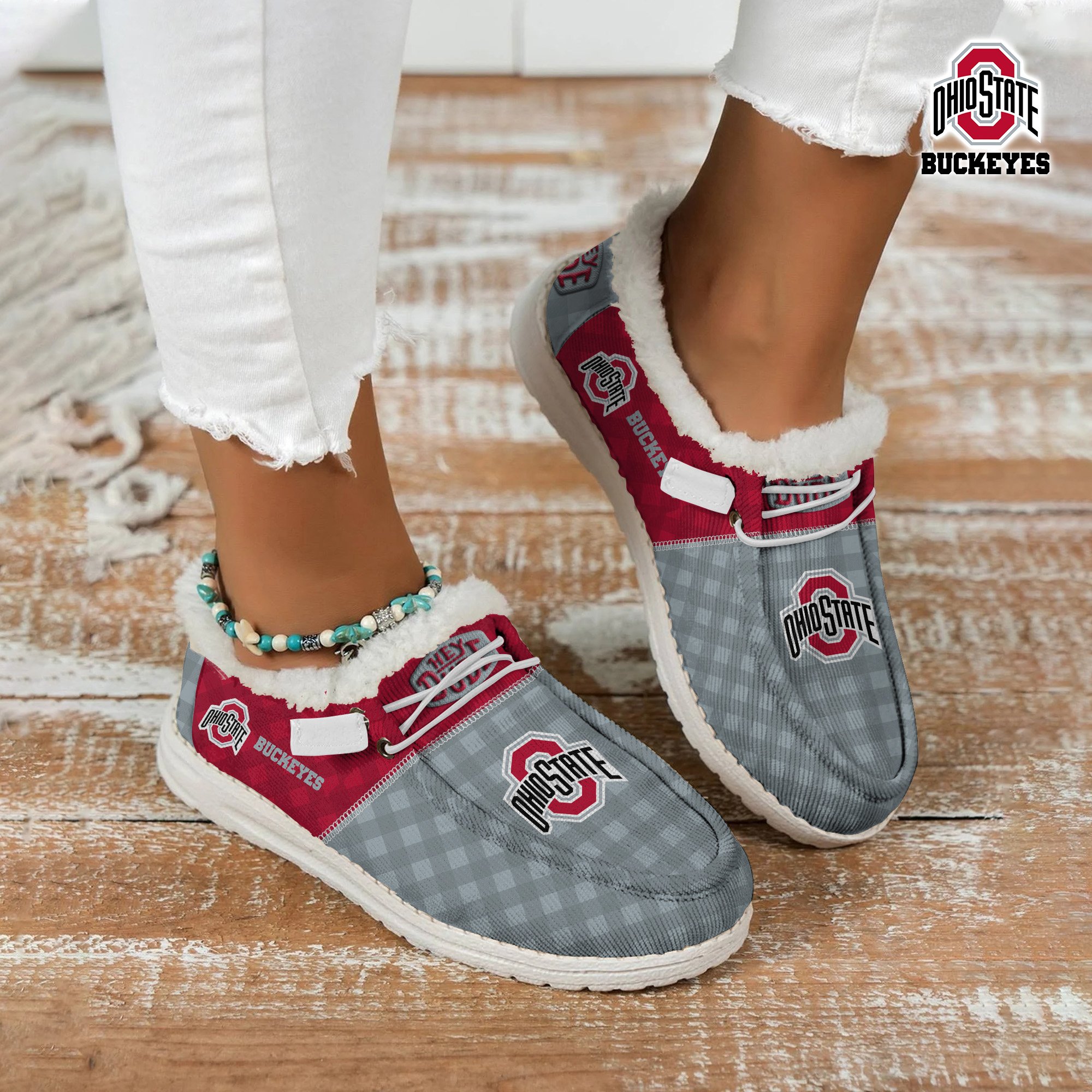 JWFancy Ohio State Buckeyes Hey Dude Shoes Wally Men's Lace Up Loafers Comfortable For Men And Women