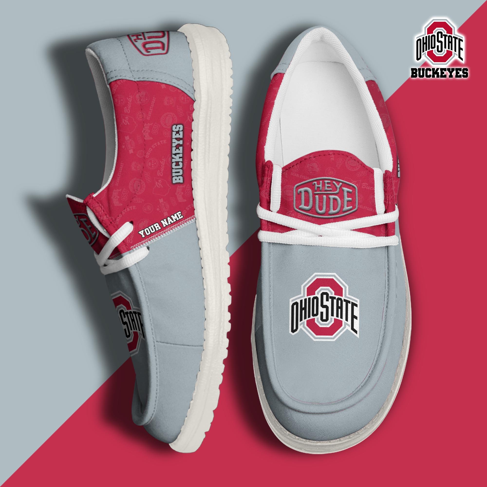 JWFancy Ohio State Buckeyes Hey Dude Shoes Wally Men's Lace Up Loafers Comfortable For Men And Women