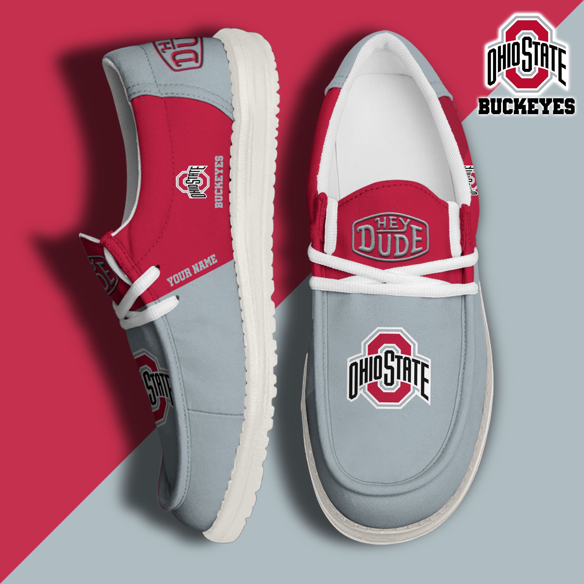 JWFancy Ohio State Buckeyes Hey Dude Shoes Wally Men's Lace Up Loafers Comfortable For Men And Women
