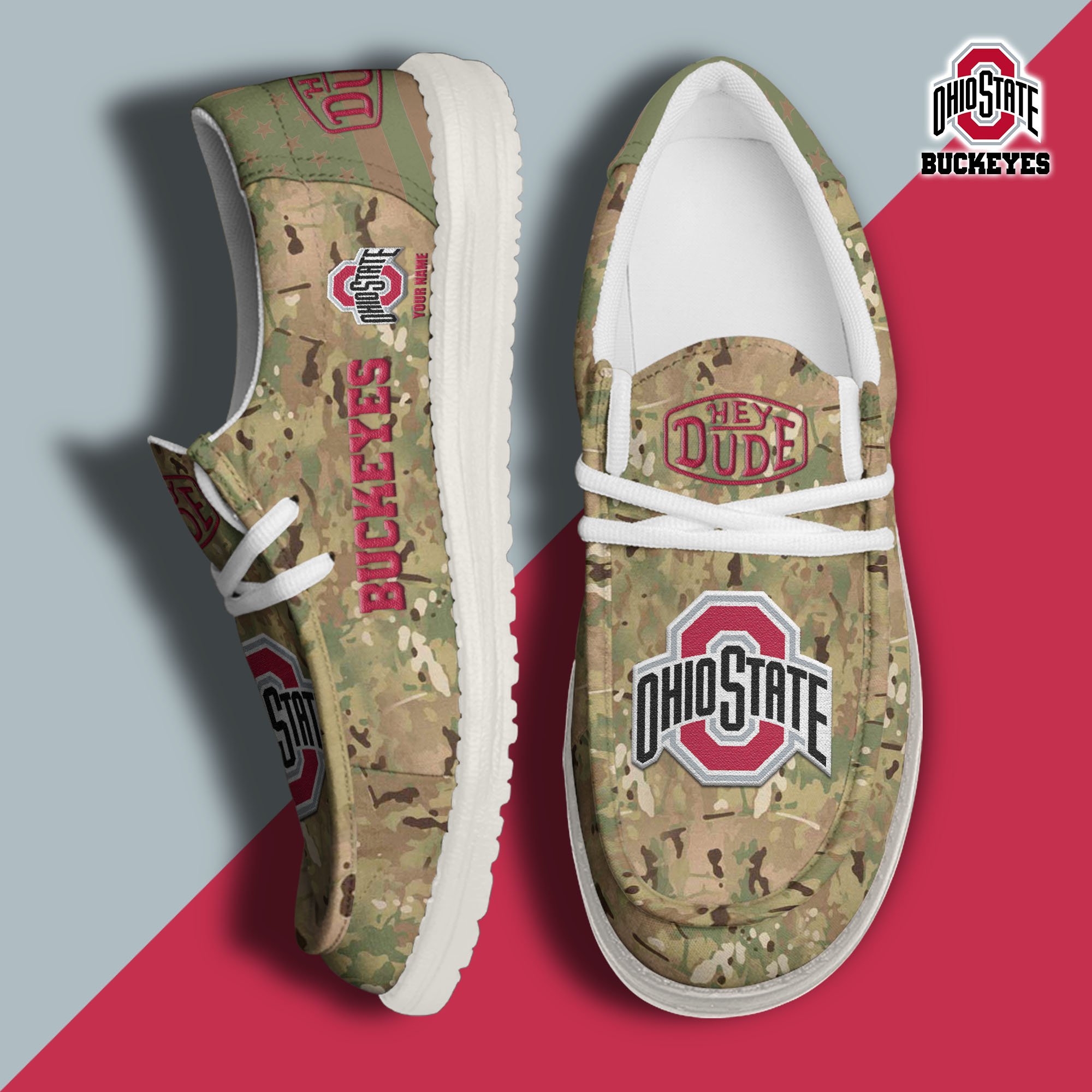 JWFancy Ohio State Buckeyes Hey Dude Shoes Wally Men's Lace Up Loafers Comfortable For Men And Women