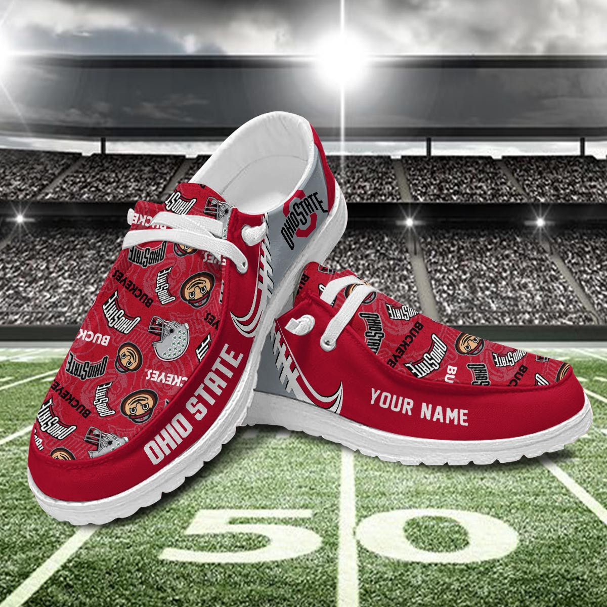 JWFancy Ohio State Buckeyes Hey Dude Shoes Wally Men's Lace Up Loafers Comfortable For Men And Women