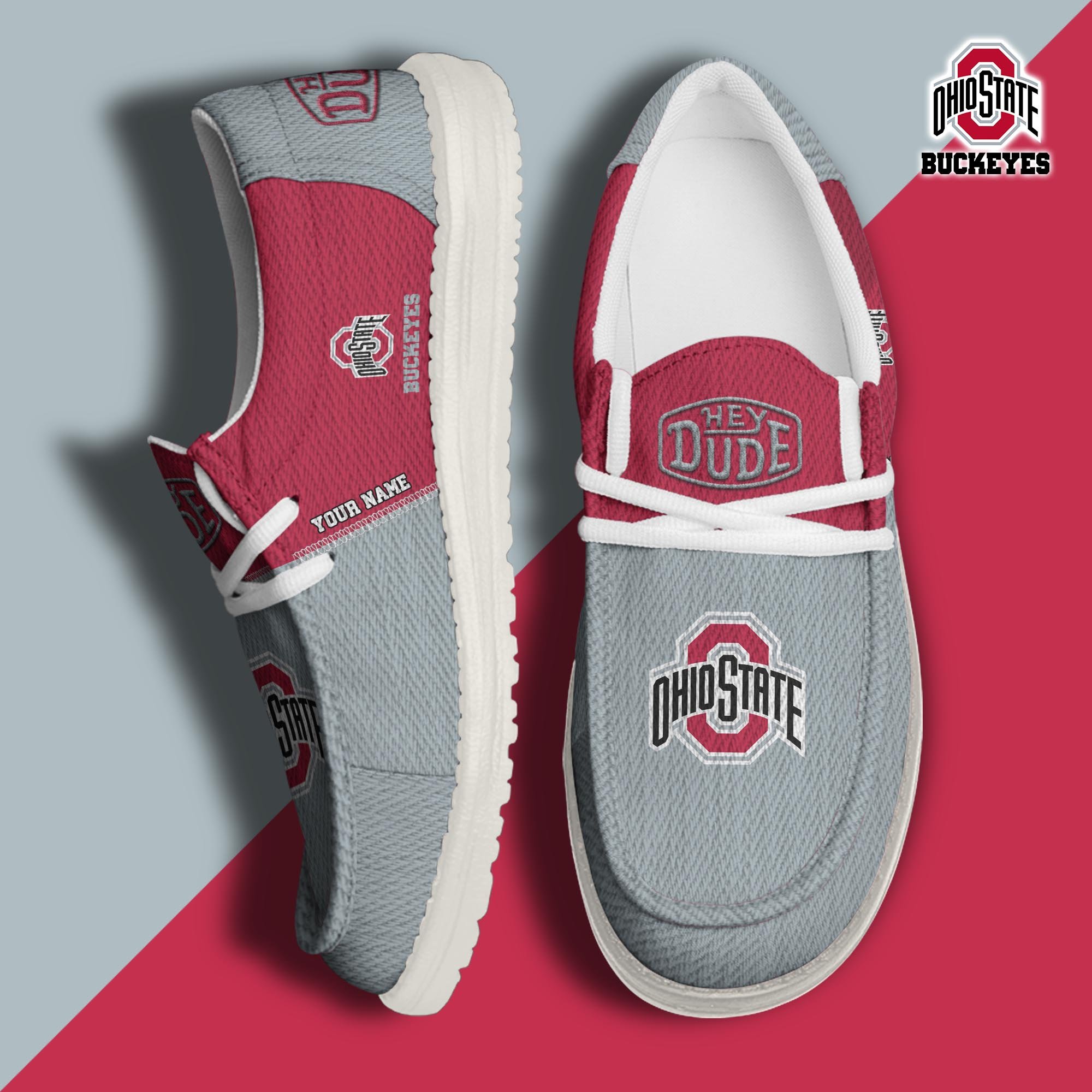 JWFancy Ohio State Buckeyes Hey Dude Shoes Wally Men's Lace Up Loafers Comfortable For Men And Women