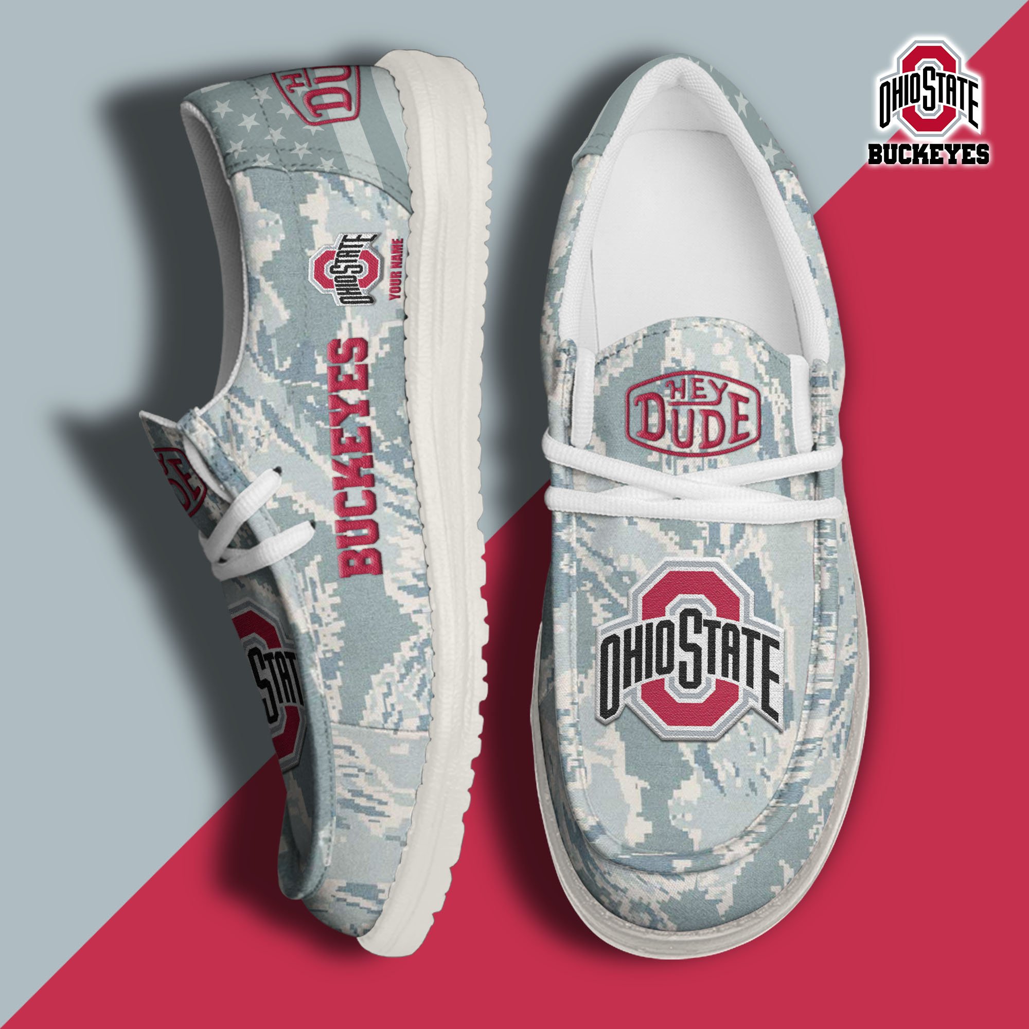 JWFancy Ohio State Buckeyes Hey Dude Shoes Wally Men's Lace Up Loafers Comfortable For Men And Women