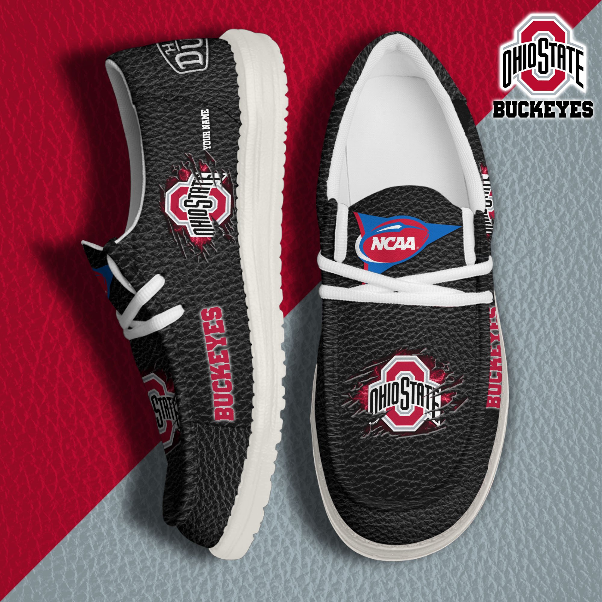 JWFancy Ohio State Buckeyes Hey Dude Shoes Wally Men's Lace Up Loafers Comfortable For Men And Women