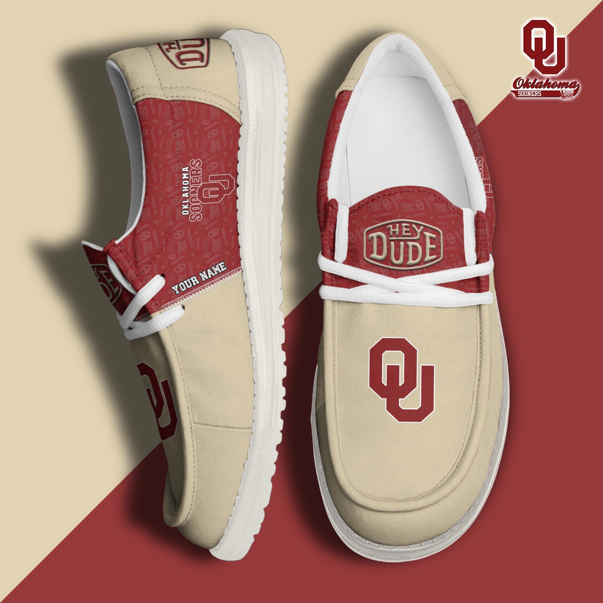 JWFancy Oklahoma Sooners Hey Dude Shoes Wally Men's Lace Up Loafers Comfortable For Men And Women