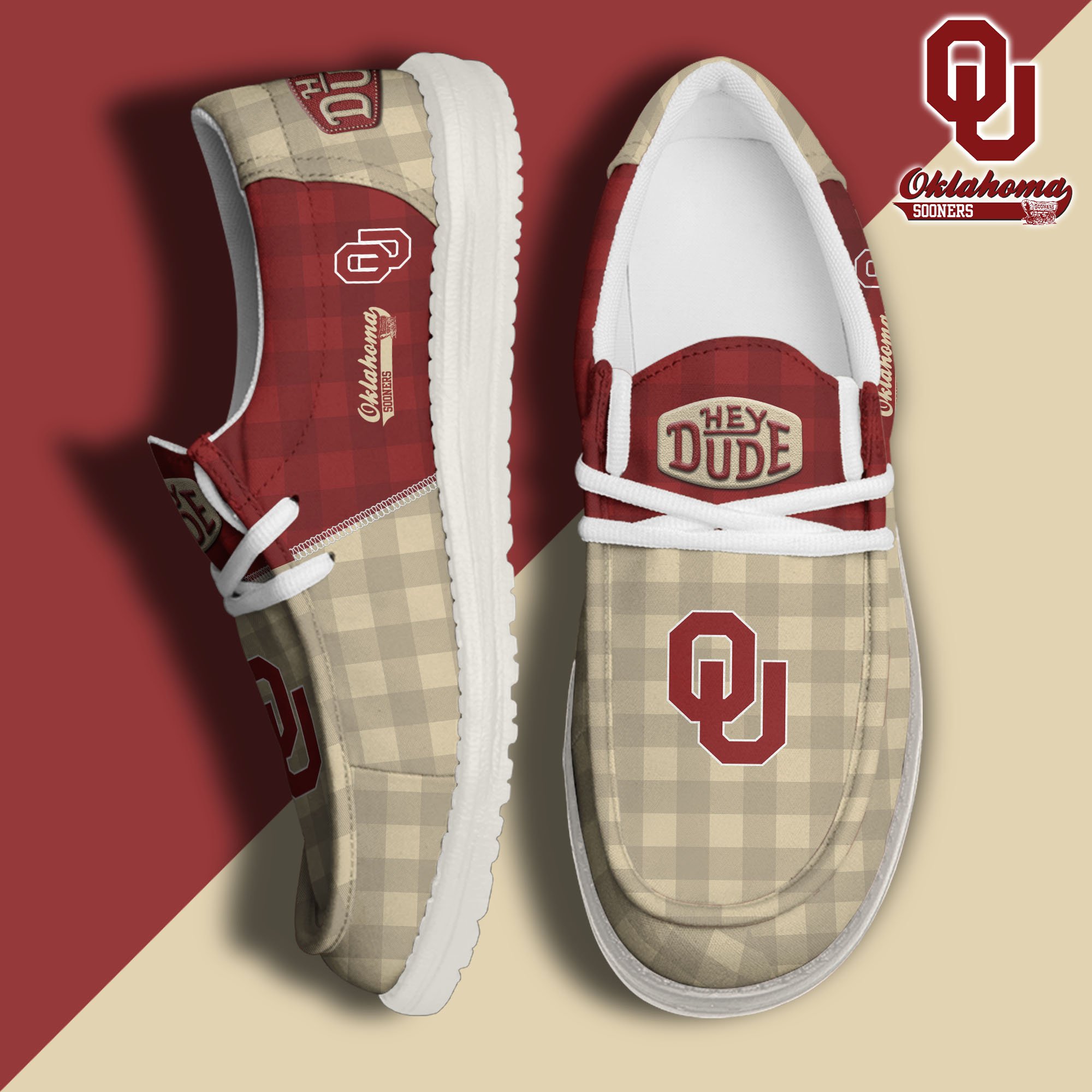 JWFancy Oklahoma Sooners Hey Dude Shoes Wally Men's Lace Up Loafers Comfortable For Men And Women