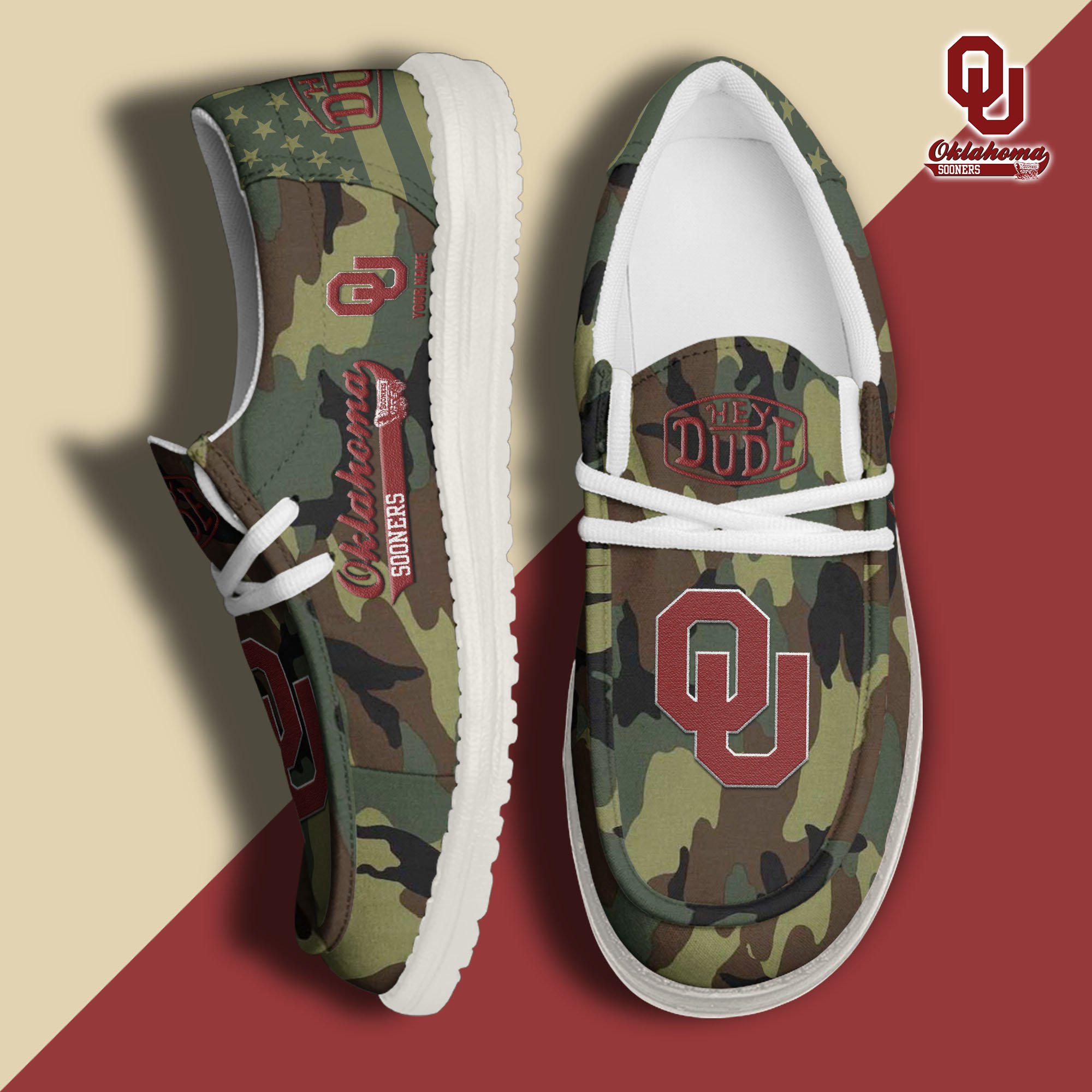 JWFancy Oklahoma Sooners Hey Dude Shoes Wally Men's Lace Up Loafers Comfortable For Men And Women