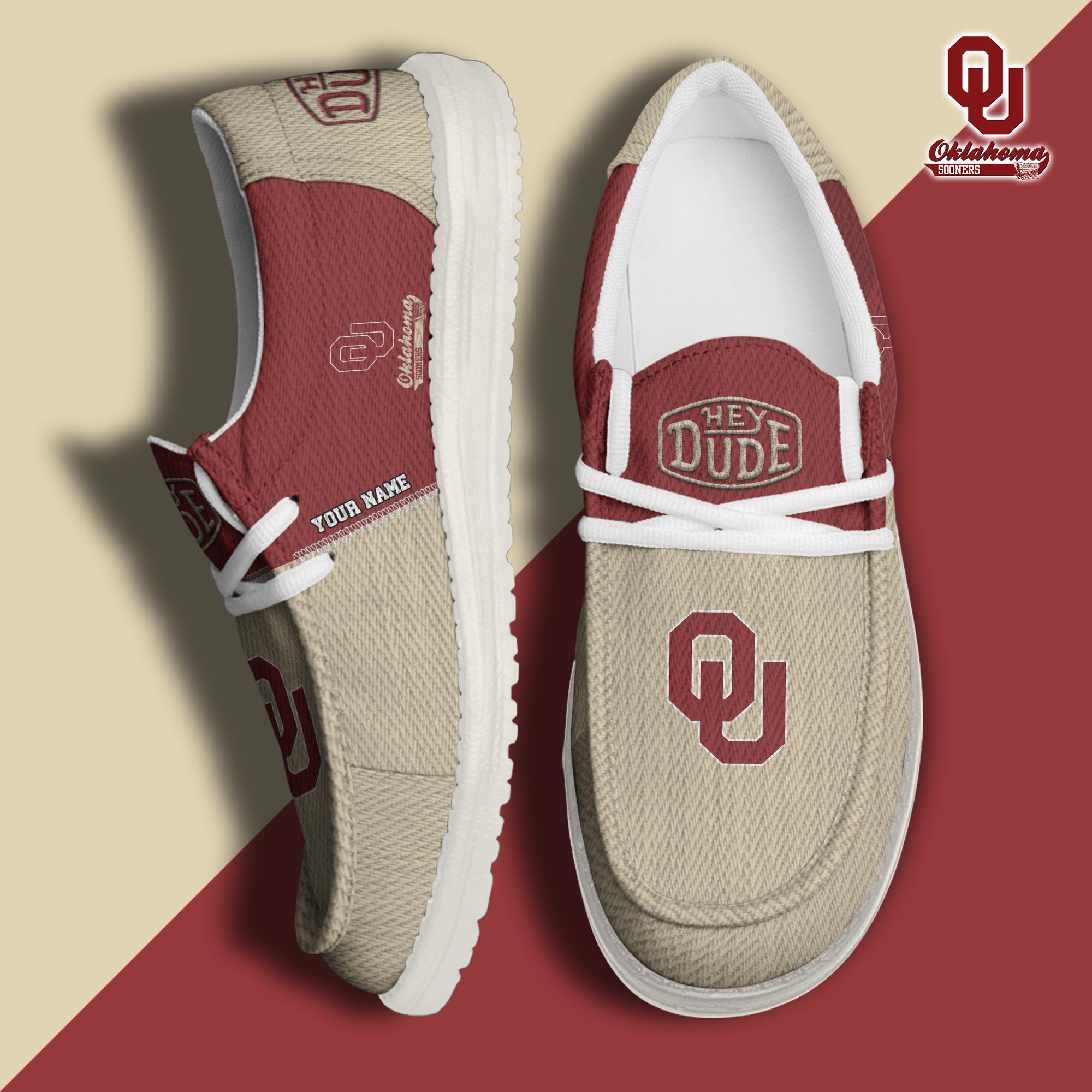 JWFancy Oklahoma Sooners Hey Dude Shoes Wally Men's Lace Up Loafers Comfortable For Men And Women