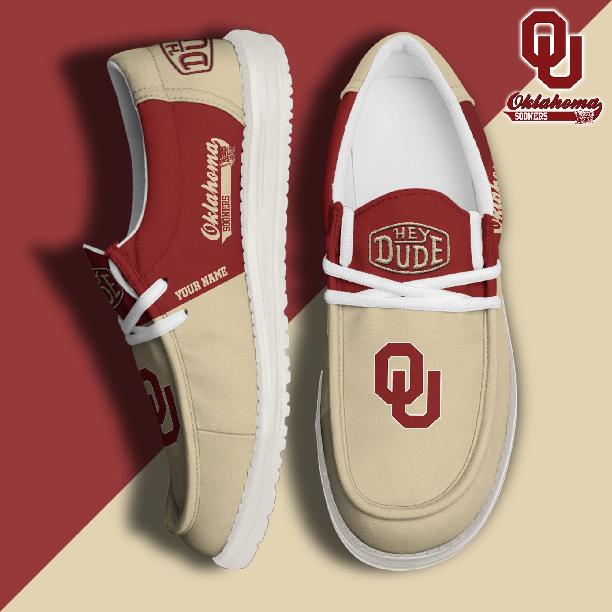 JWFancy Oklahoma Sooners Hey Dude Shoes Wally Men's Lace Up Loafers Comfortable For Men And Women