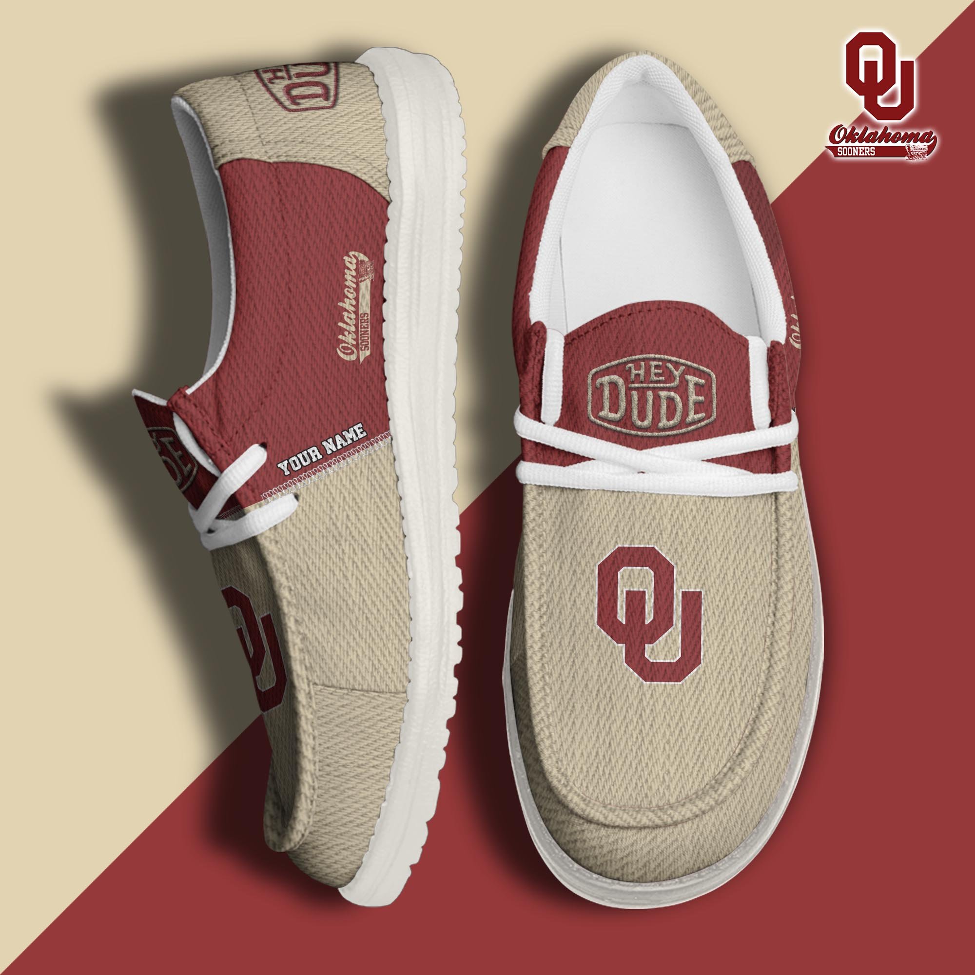 JWFancy Oklahoma Sooners Hey Dude Shoes Wally Men's Lace Up Loafers Comfortable For Men And Women