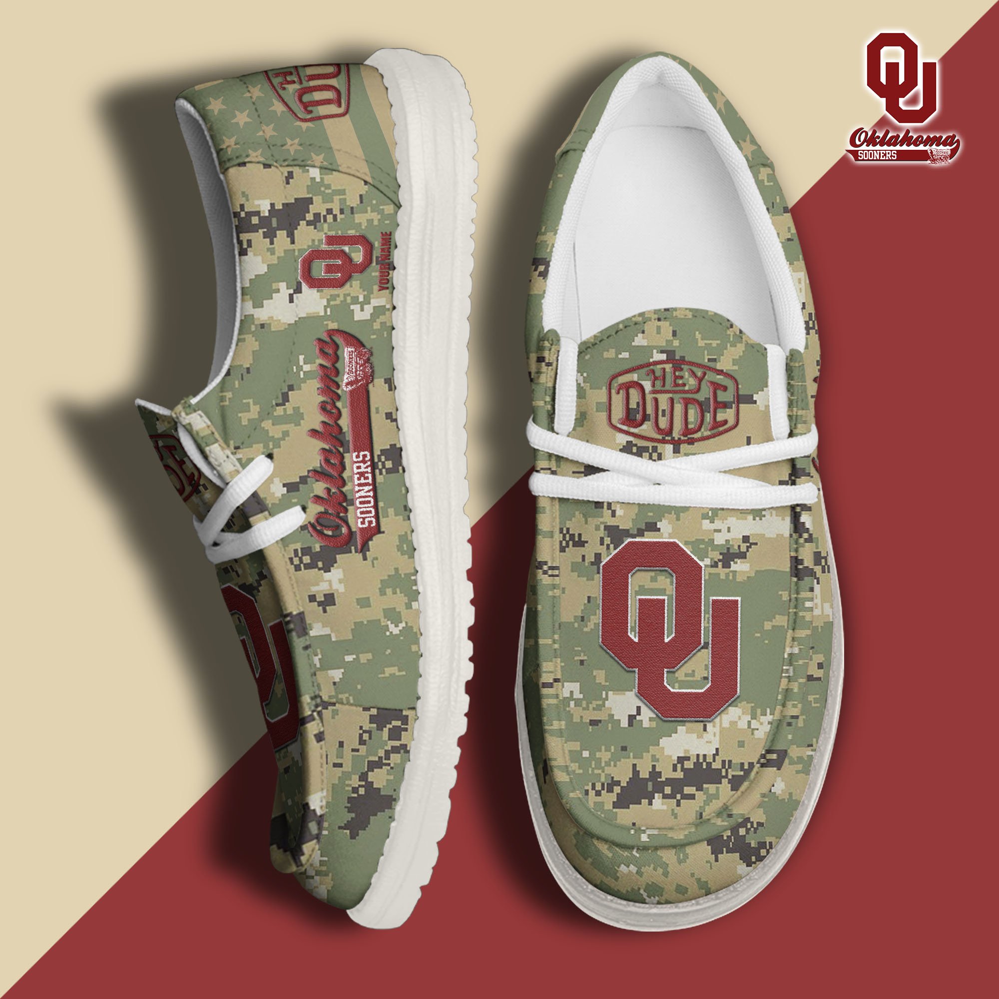 JWFancy Oklahoma Sooners Hey Dude Shoes Wally Men's Lace Up Loafers Comfortable For Men And Women
