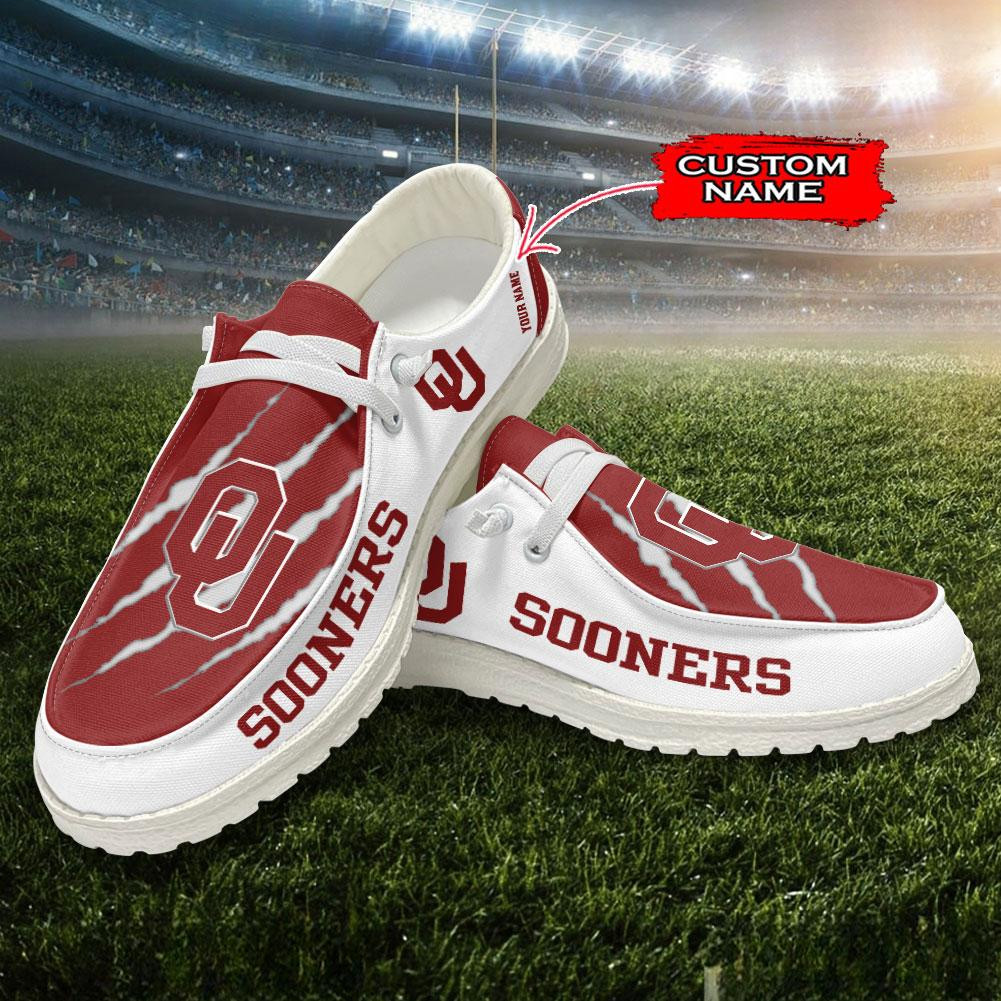 JWFancy Oklahoma Sooners Hey Dude Shoes Wally Men's Lace Up Loafers Comfortable For Men And Women