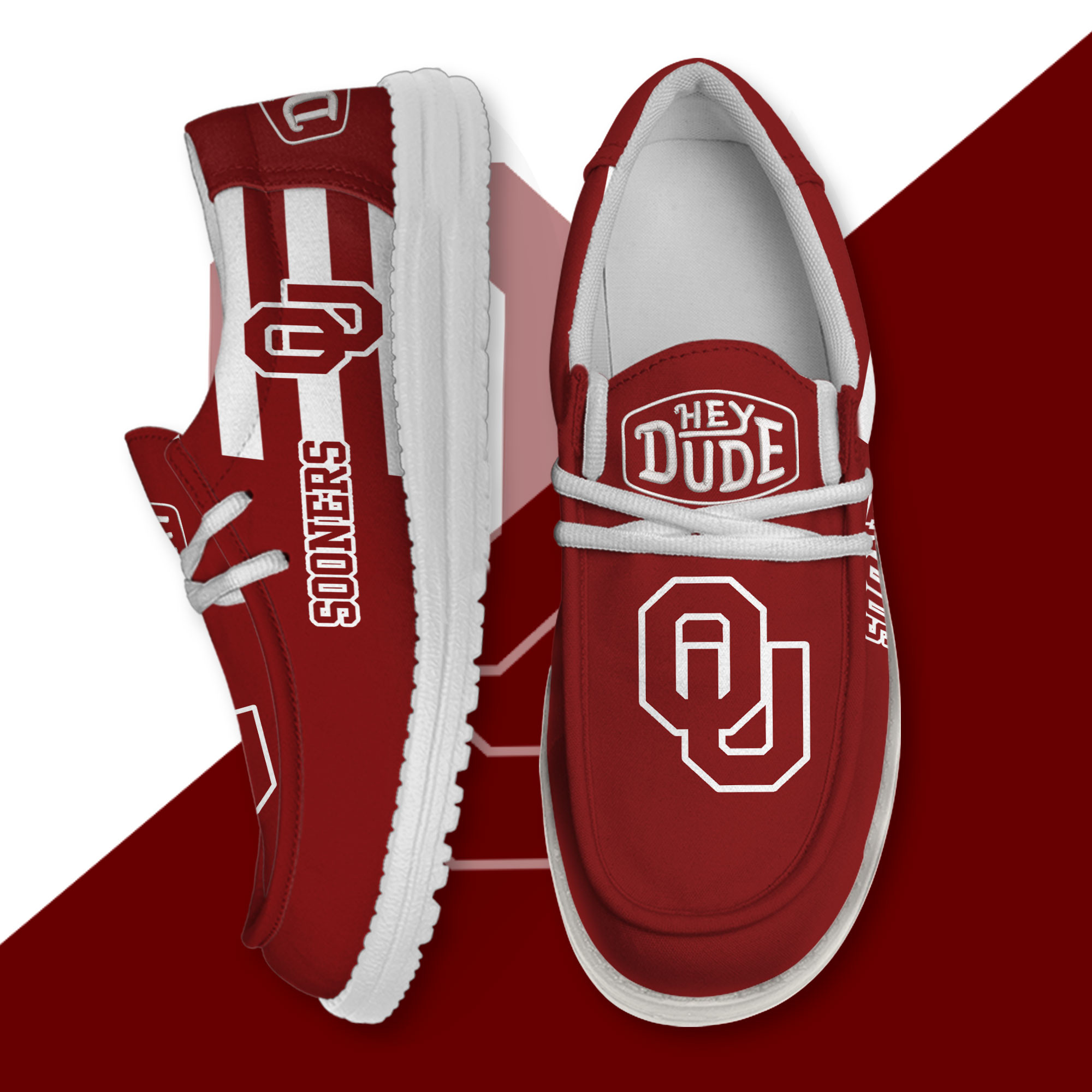 JWFancy Oklahoma Sooners Hey Dude Shoes Wally Men's Lace Up Loafers Comfortable For Men And Women