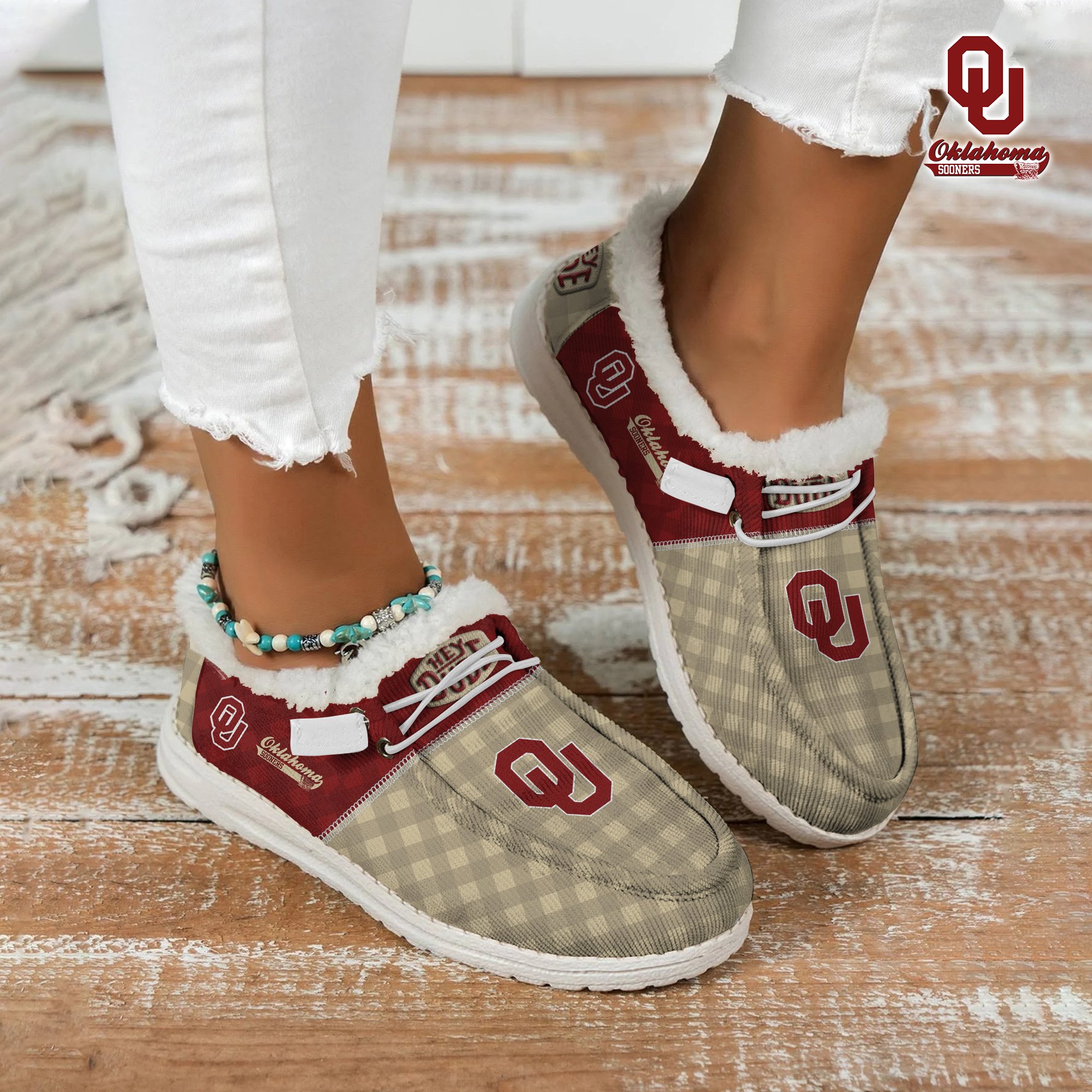 JWFancy Oklahoma Sooners Hey Dude Shoes Wally Men's Lace Up Loafers Comfortable For Men And Women